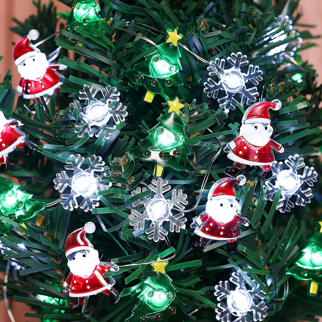 Christmas Lights Santa Snowflake Christmas Tree String Lights, 30 LEDs 10ft Battery Powered, Christmas Decorations Xmas Fairy Lights for Wreath Window Fireplace Tree Poster Board Home Decor