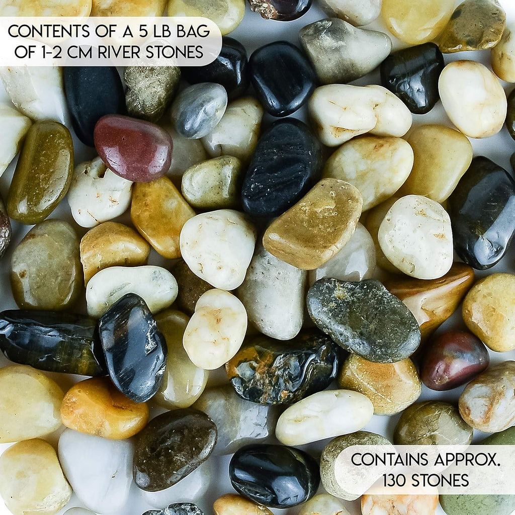 5 lbs Approx. 130 River Rocks Stones for Plants Pebbles for Indoor Plants | Aquarium Fish Tank Rocks | Polished Decorative Rocks for Vases (0.8-1.6 Inches)