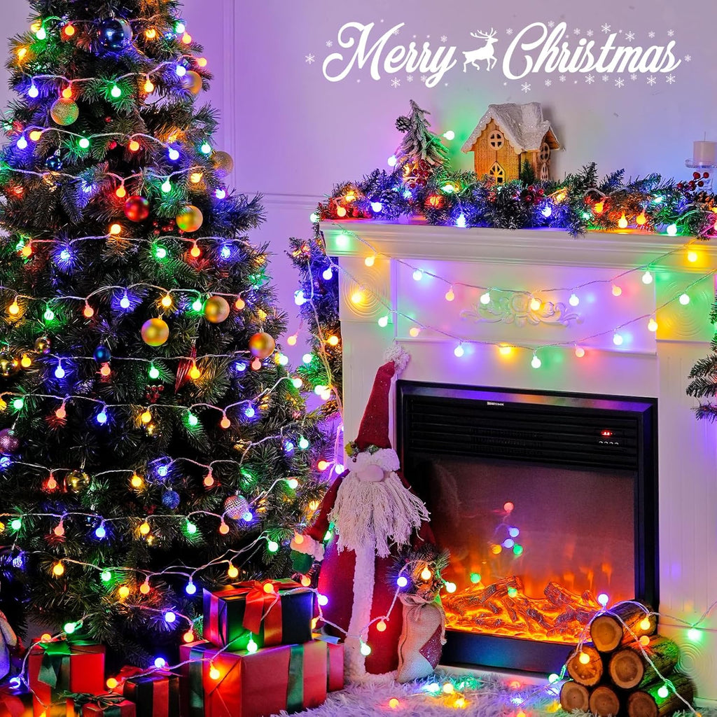 JMEXSUSS 100 LED Christmas Lights Indoor Plug in, 33ft 8 Mode Globe String Lights with Remote, Connectable Fairy Lights for Bedroom Room Tree Party Holiday Christmas Decoration (Multicolor)