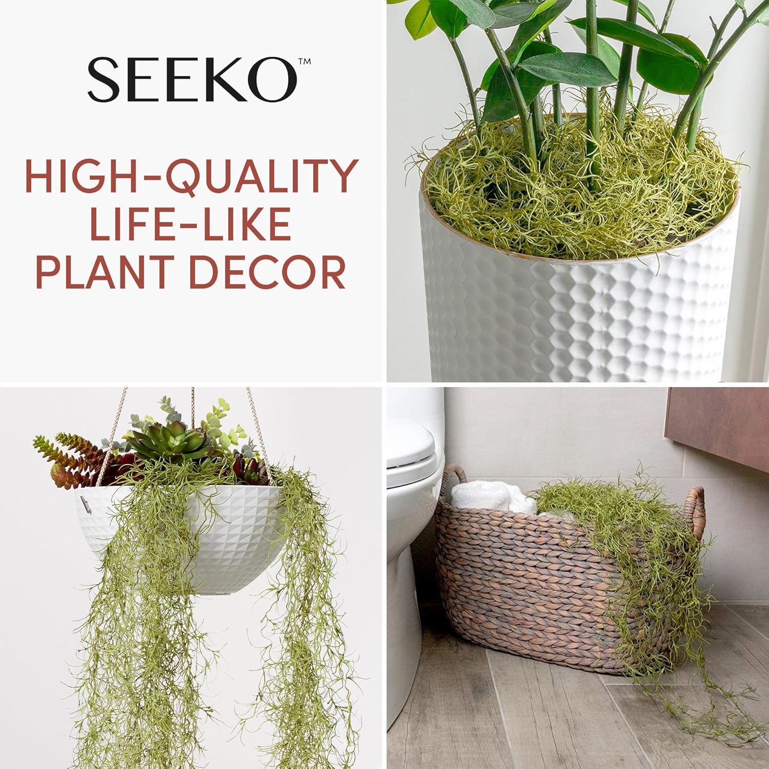 SEEKO Succulents Fake Moss (6pck) - Artificial Spanish Moss for DIY Crafts and Plants Indoor - Perfect for Home Table Centerpieces & Garden Decor (33" Long, 6oz)