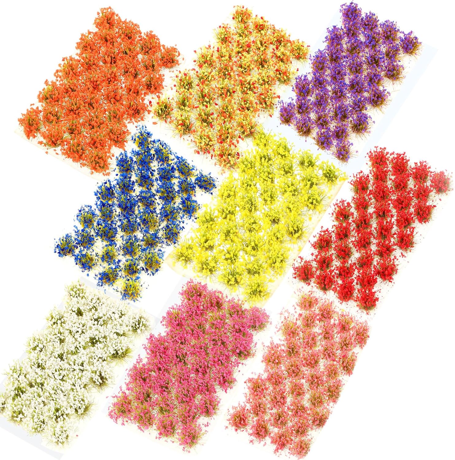 288 Pcs Static Grass Tuft Flower Cluster Vegetation Groups Self Adhesive Artificial Model Grass Tufts DIY Miniature Colorful Flower Cluster for Terrain Railway Scenery Table Landscape (Spring Style)