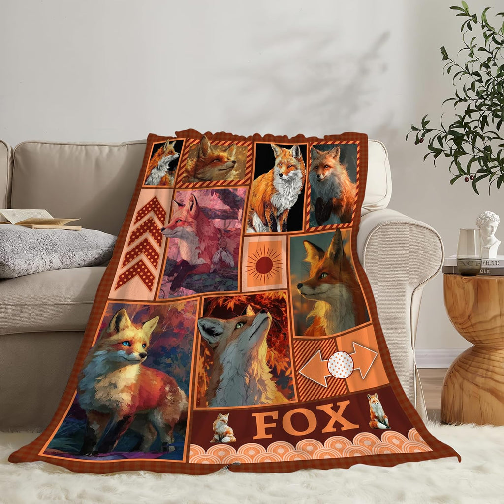 Fox Throw Blanket Orange Fox Stuff Gifts for Kids Girls Boys Adults Women Men Soft Cozy Warm Plush Fluffy Fuzzy Fleece Blanket Decor 60''X80''