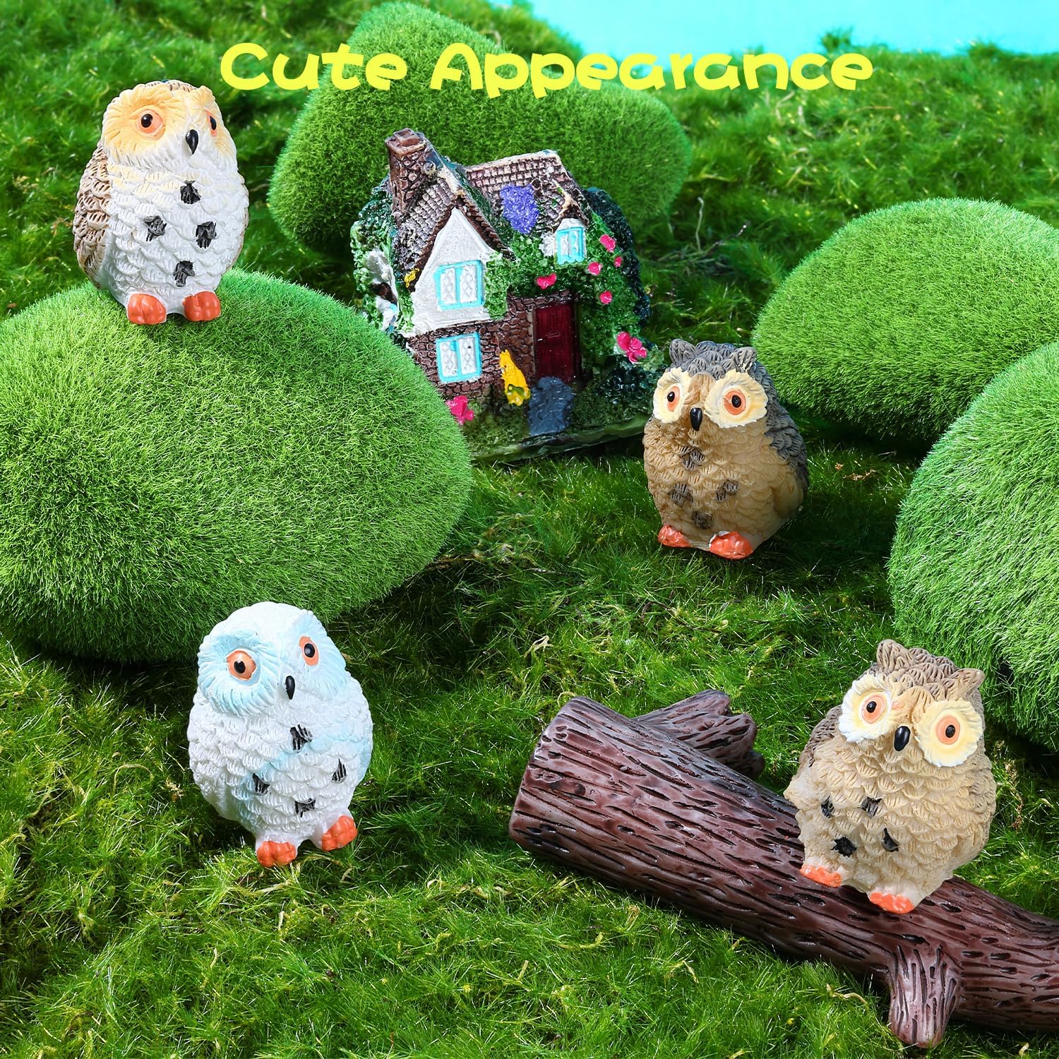 4pcs Mini Resin Owls and 1pcs Branch, Miniature Owl Figurines for Fairy Garden Accessories, Plant Pot, Bonsai Craft Decor, Cake Topper, DIY Home Micro Landscape Ornaments