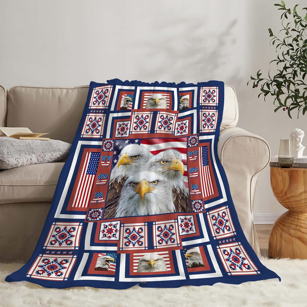 Eagle Throw Blanket American Flag Bald Eagle Stuff Gifts for Kids Girls Boys Adults Women Men Soft Cozy Warm Plush Fluffy Fuzzy Fleece Blanket Decor 60''X80''