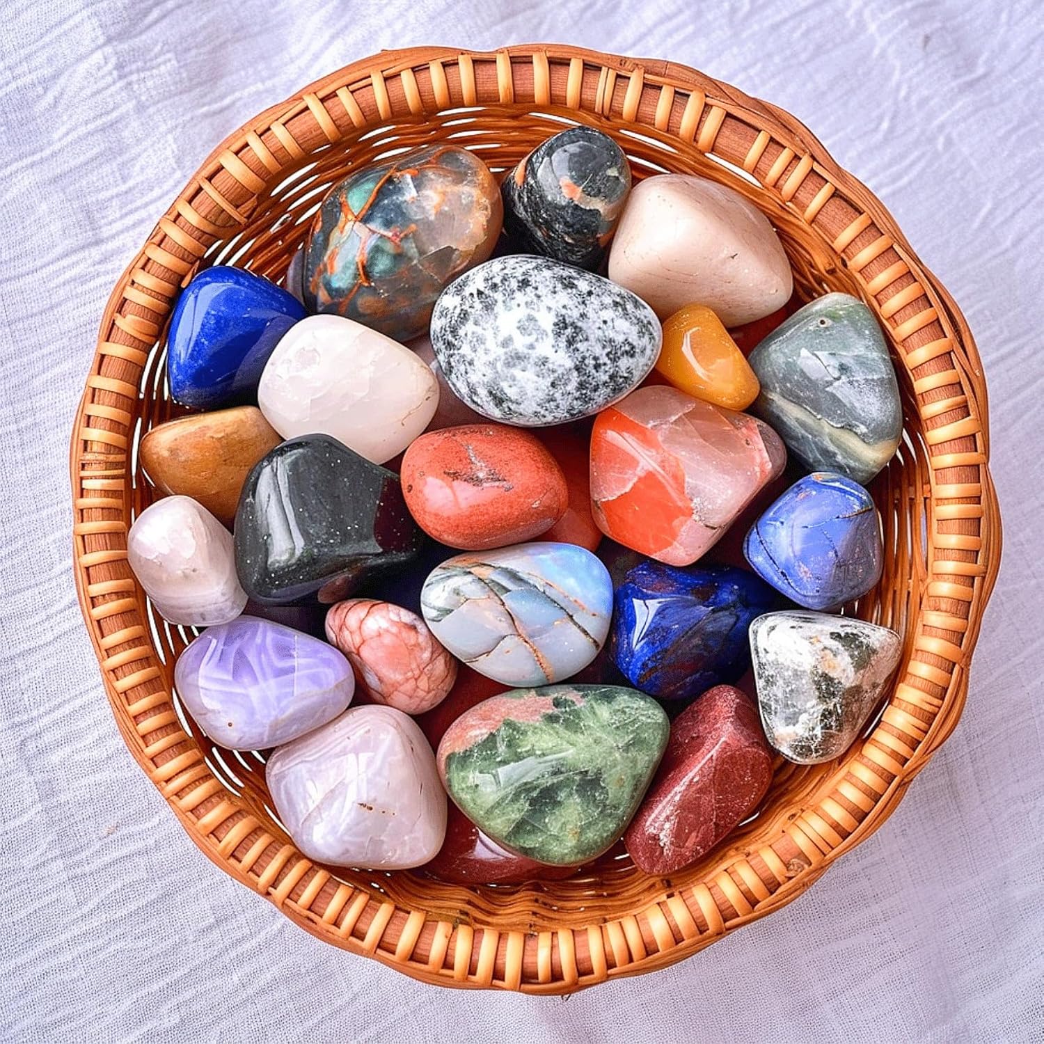 Polished Ocean Jasper Crystal Stones - 2 Pcs of 1.2" Worry Stone for Anxiety, Pocket Palm Stone Super Large Handpicked Natural Tumbled Gemstones for Meditation, Reiki, Chakra Healing, Home Decor