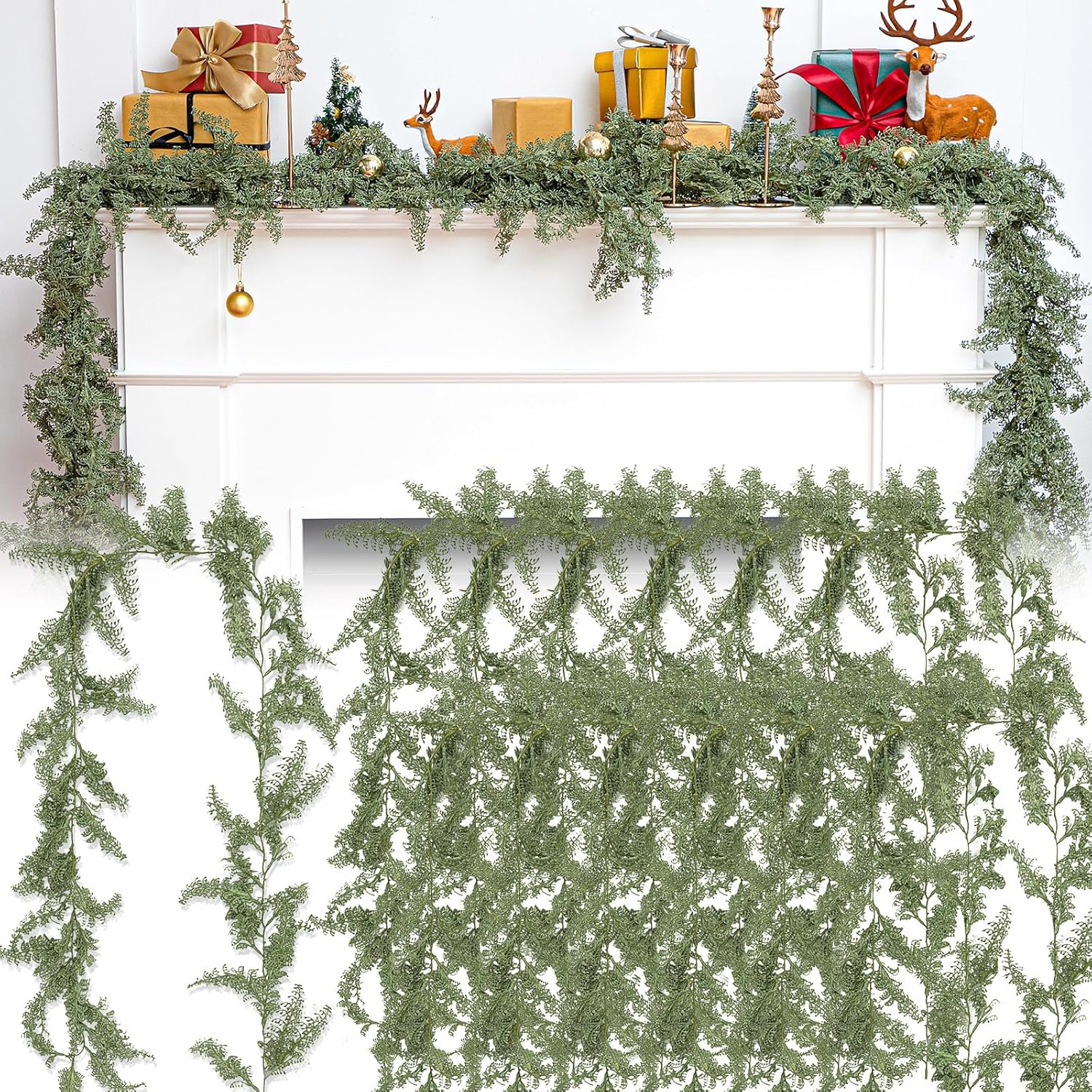12 Pcs 5.6ft Artificial Christmas Pine Garlands Faux Berry Shaped Pine Garlands Realistic Leaves Hanging Greenery Plant for Christmas Table Fireplace Wall Mantle Indoor Xmas Decor