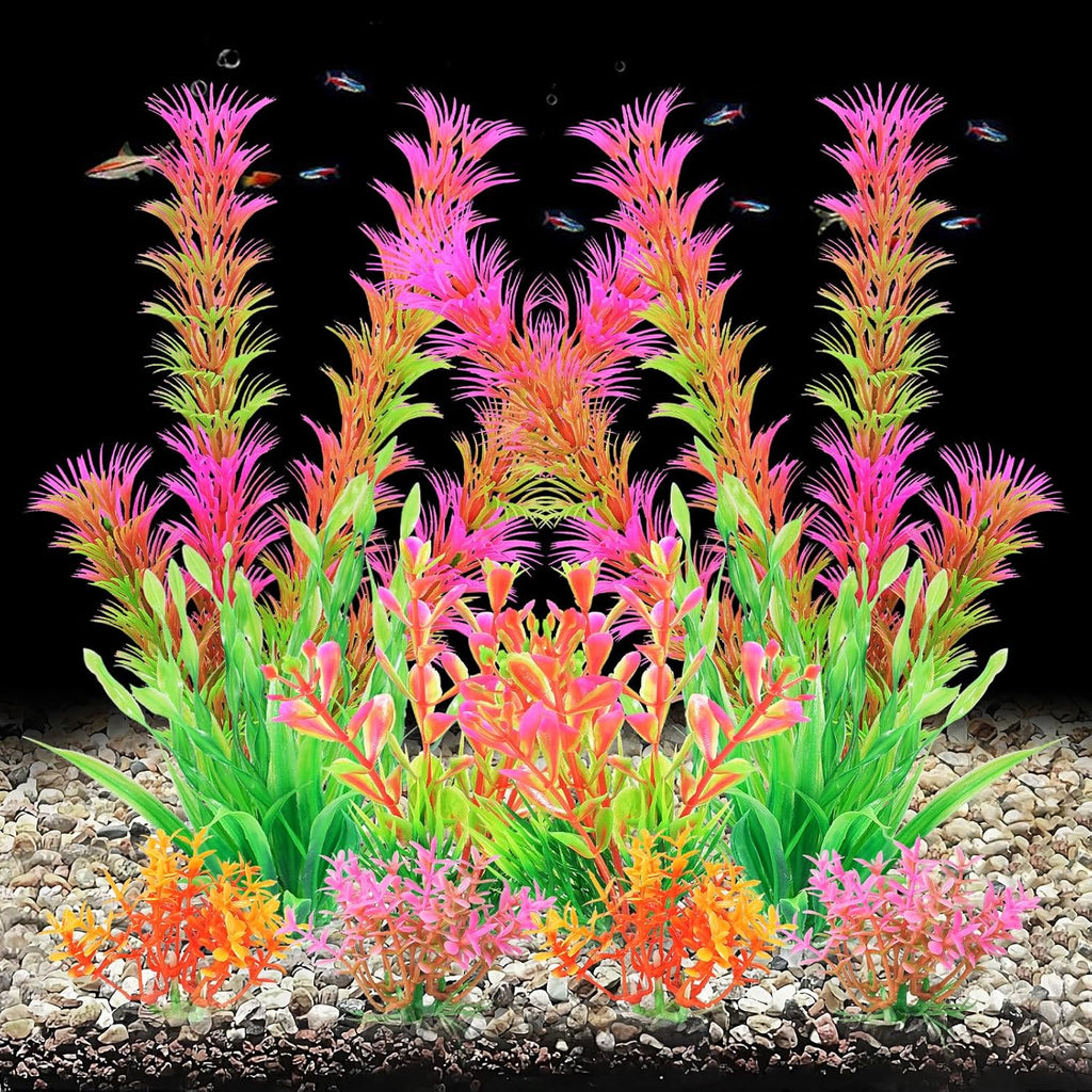 AQUANEAT Artificial Fish Tank Plants, Aquarium Decorations, Pink Plastic Accessories, 10pcs