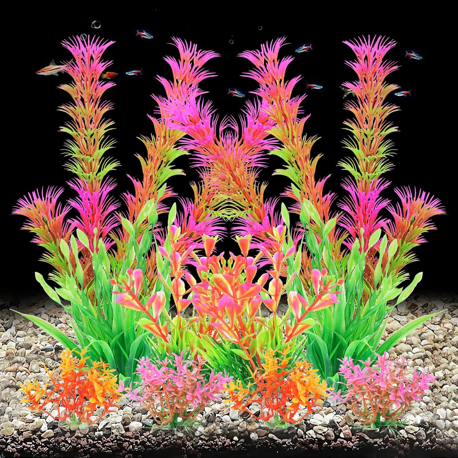 AQUANEAT Artificial Fish Tank Plants, Aquarium Decorations, Pink Plastic Accessories, 10pcs
