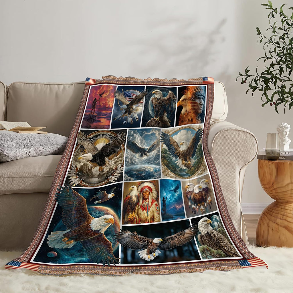Bald Eagle Throw Blanket Native American Eagle Stuff Gifts for Kids Girls Boys Adults Women Men Soft Cozy Warm Plush Fluffy Fuzzy Fleece Blanket Decor 60''X80''