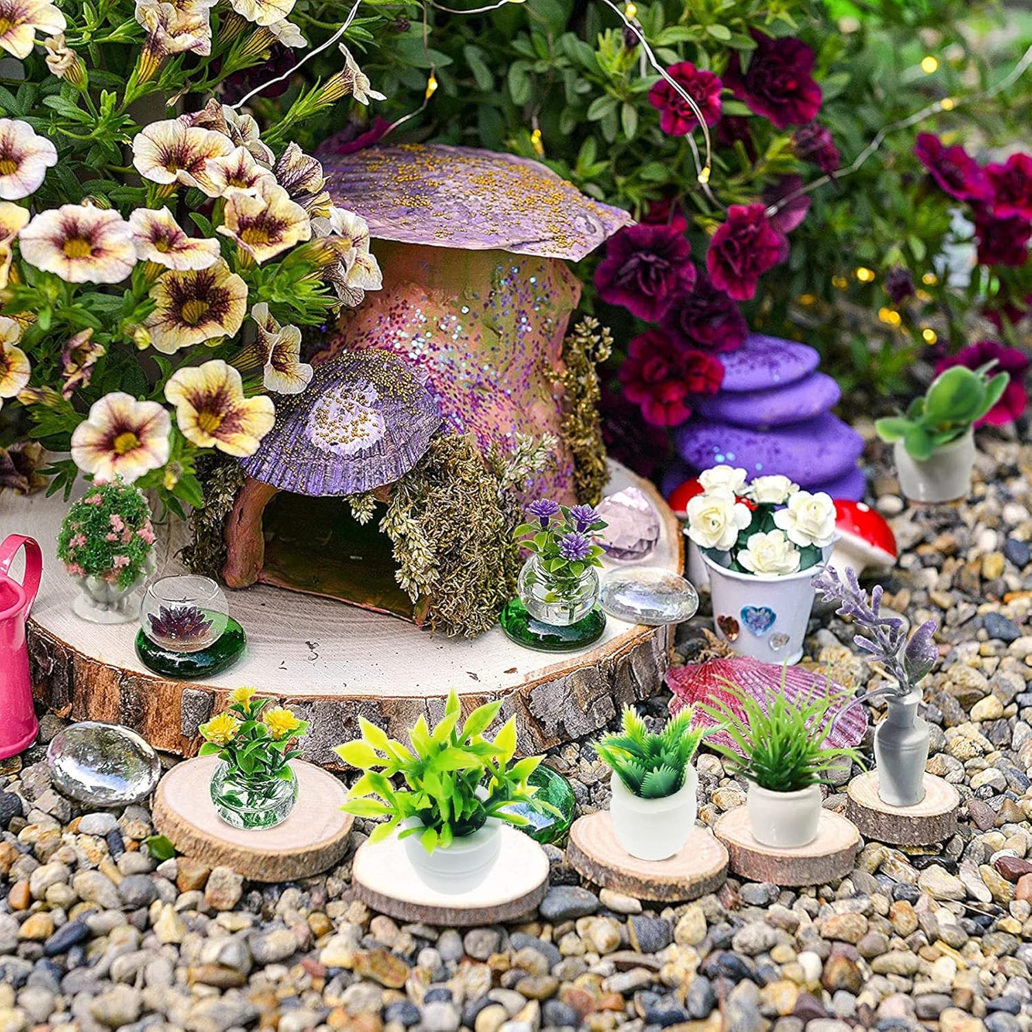 Cayway Dollhouse Plant Miniature 20 PCS Mini Miniature Potted Plants Model Artificial Flowerpot Fake Succulent Doll House for Dollhouse Garden Decorations