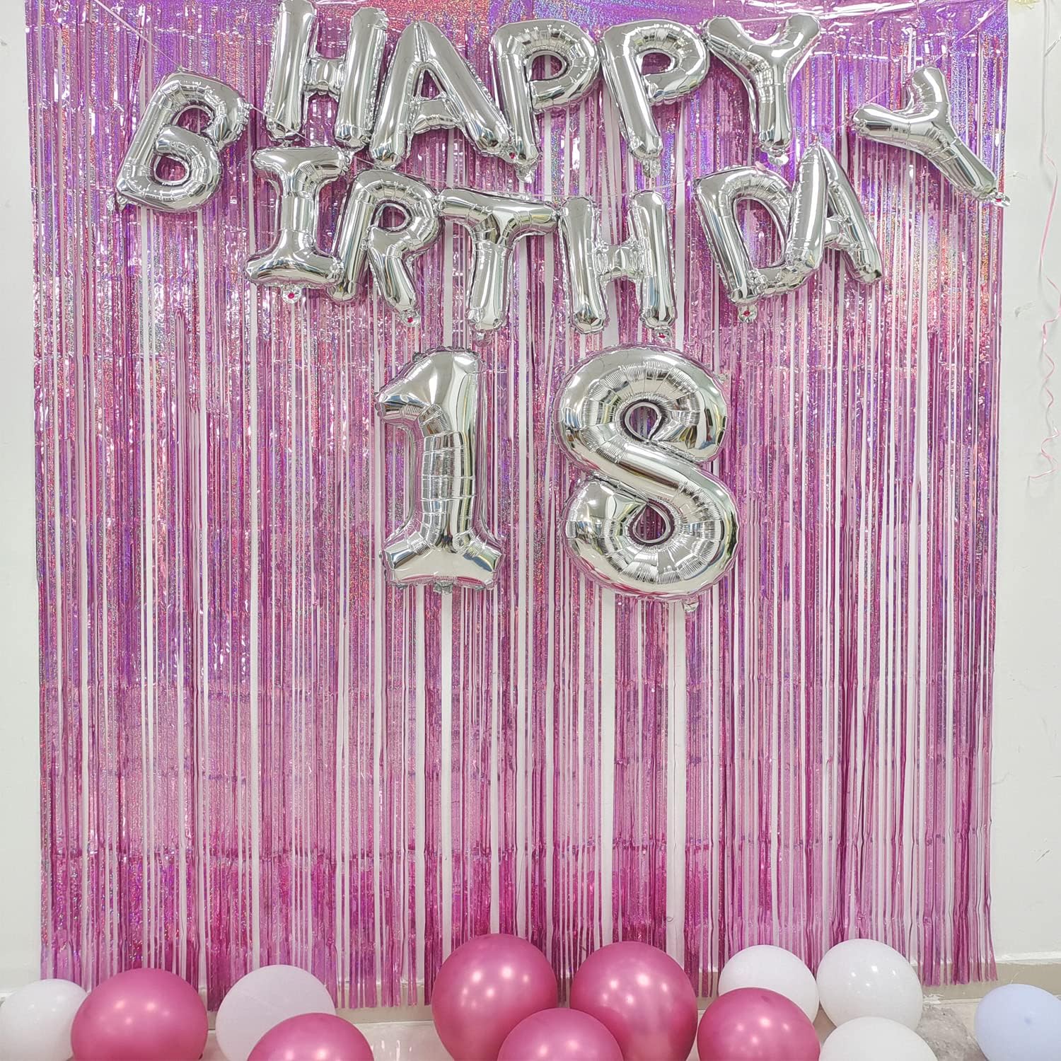 BRAVESHINE Pink Streamers Tinsel Foil Fringe Curtains - 2Pcs 3.2x8.2ft Metallic Party Backdrop for Christmas/New Year/Snowflake/Girl/Princess/Birthday/Bridal Shower/Bachelorette/Engagement Decorations