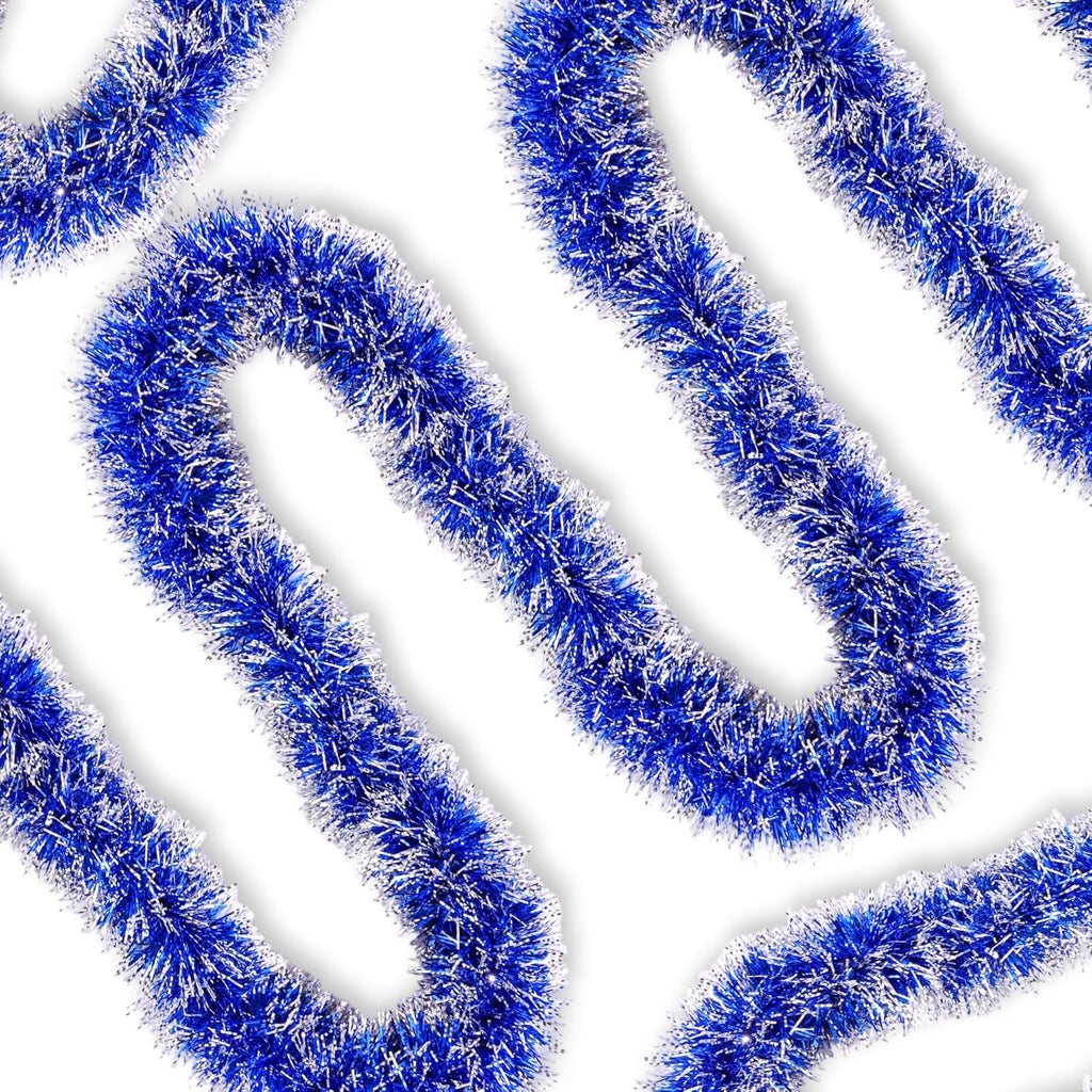 50 Feet Blue White Christmas Tinsel Garland Christmas Decorations, Thick Metallic Twist Shiny Hanging Tinsel Garlands for Xmas Tree Decor Stairs Mantle Fireplace Home Indoor Holiday Party Supplies
