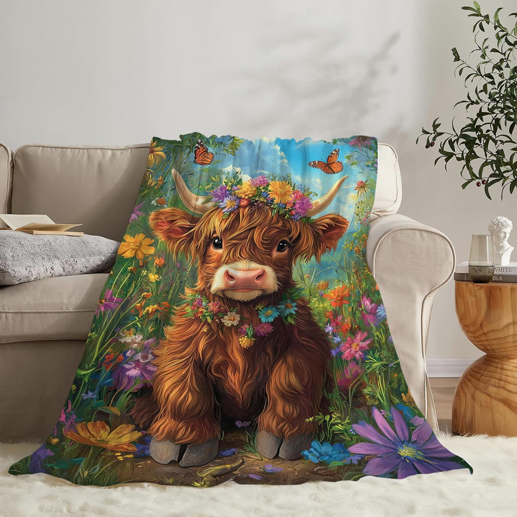 Highland Cow Throw Blanket Highland Cattle Stuff Gifts for Kids Girls Boys Adults Women Man Soft Cozy Warm Plush Fluffy Fuzzy Fleece Blanket Decor 60''X80''