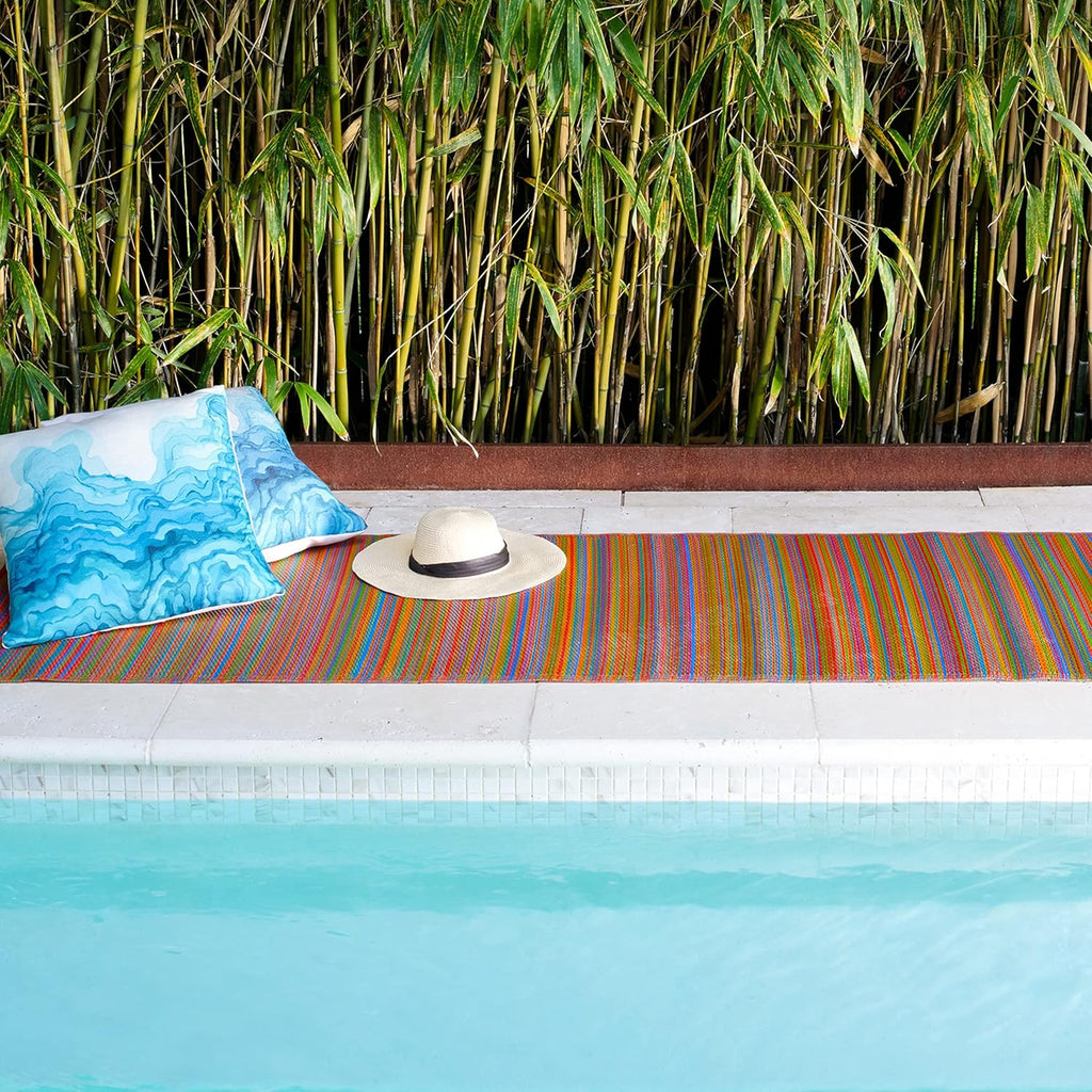 Fab Habitat Outdoor Rug - Waterproof, Fade Resistant, Crease-Free - Premium Recycled Plastic - Striped - Porch, Deck, Balcony, Mudroom, Laundry Room, Patio - Cancun - Multicolor - 3 x 5 ft