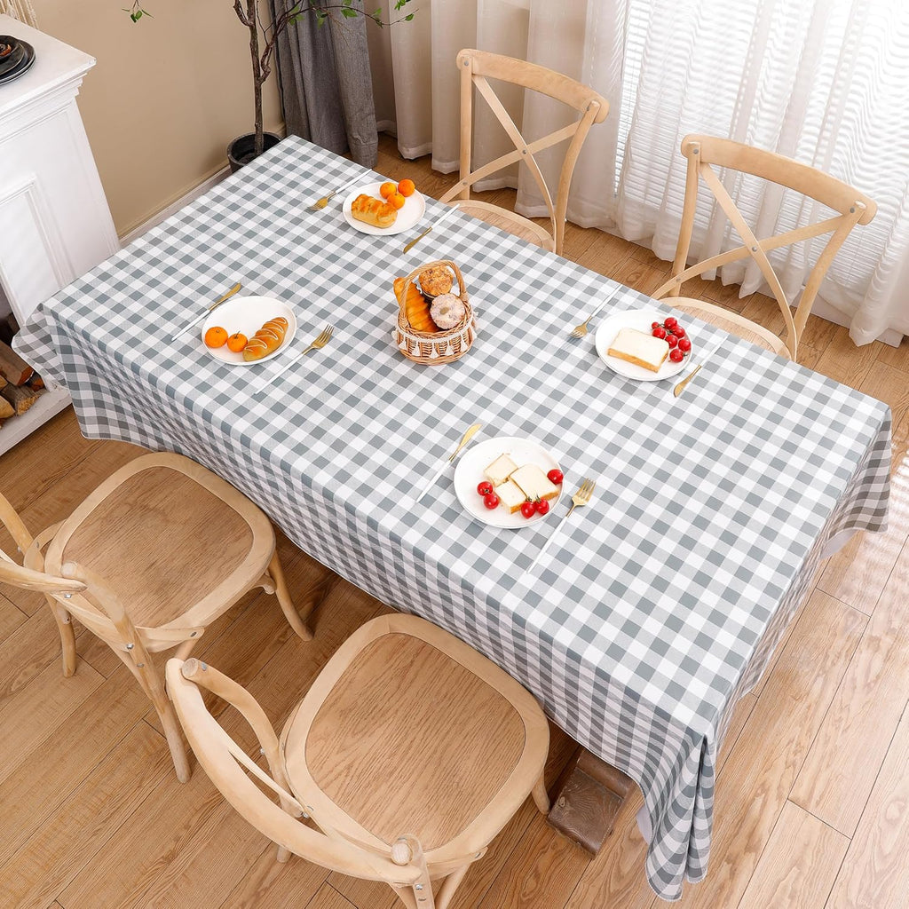 Heavy Duty Vinyl Tablecloth with Flannel Backing Waterproof Oil-Proof Plastic Table Cloth Stain-Resistant Wipeable Rectangle or Square Table Cover for Indoor and Outdoor (Grey Checkered, 60x84 Inch)