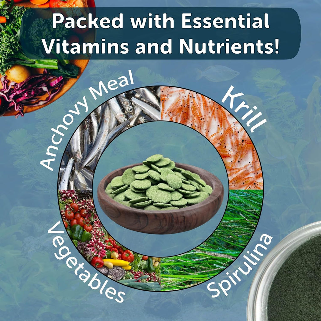 Aquatic Foods Inc. 12mm - 1/2" Small Sinking Wafers of Spirulina, Algae & Veggies for Plecos, Catfish, Shrimp, Snails, Crabs, Crayfish, 12-Type Pellet Mix & 4-Type Wafer Mix Included...19.0oz Canister