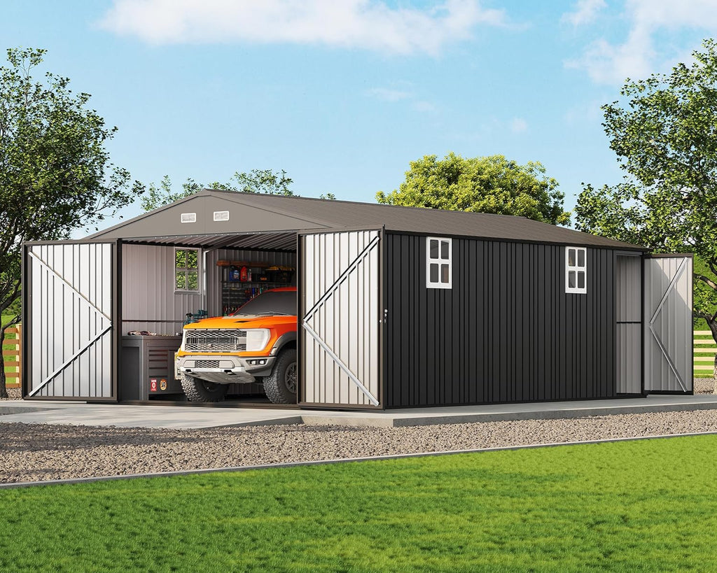 Jocisland 13.2x20.7x8 FT Heavy Duty Metal Carport, Car Canopy with 2 Lockable Doors & 4 Windows, All-Weather Car Shelter for Car, Boat, Truck, Equipment Storage, Dark Gray
