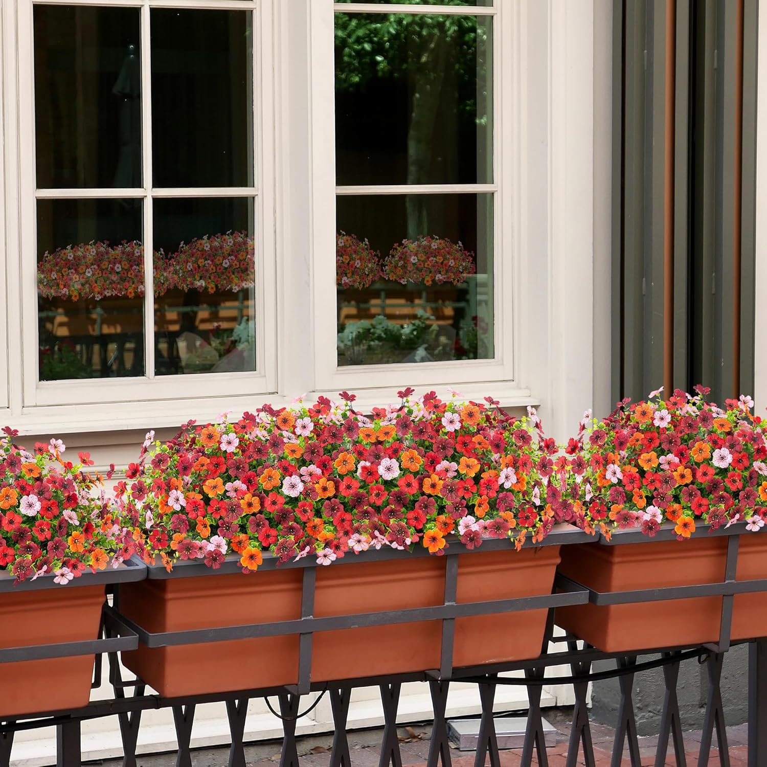 Fall Mums Artificial Flowers for Outdoors Potted, 12 Bundles Fake Fall Daisy Flower with Realistic Eucalyptus Leaves, Fake Plants for Greenery Boxwood Porch Patio Garden Pot Courtyard
