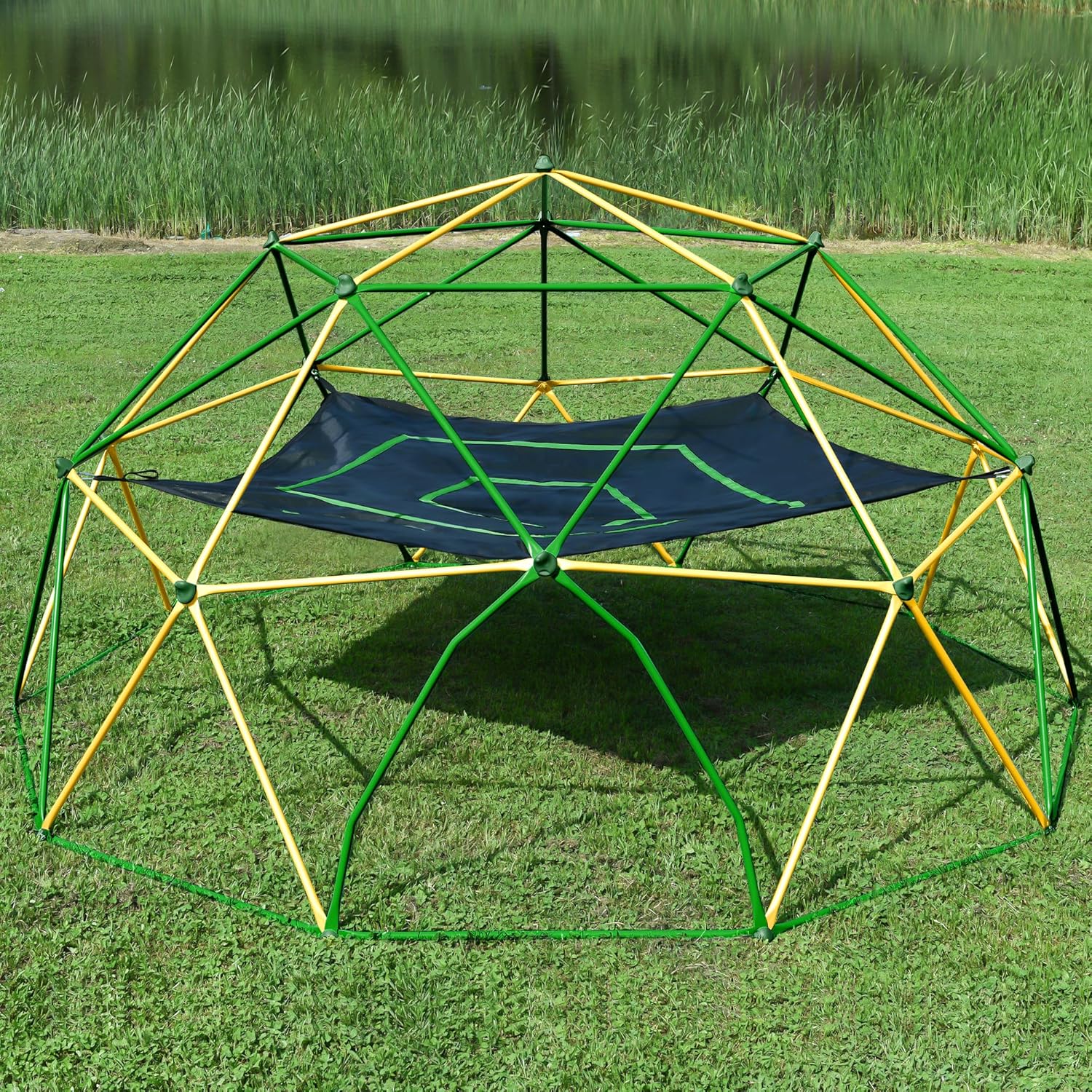 12 FT Climbing Dome for Kids 3-10, Outdoor Play Equipment Supporting 1000 lbs, Anti-Rust Jungle Gym, Easy Assembly Geometric Dome Climber Play Center (Green & Yellow)