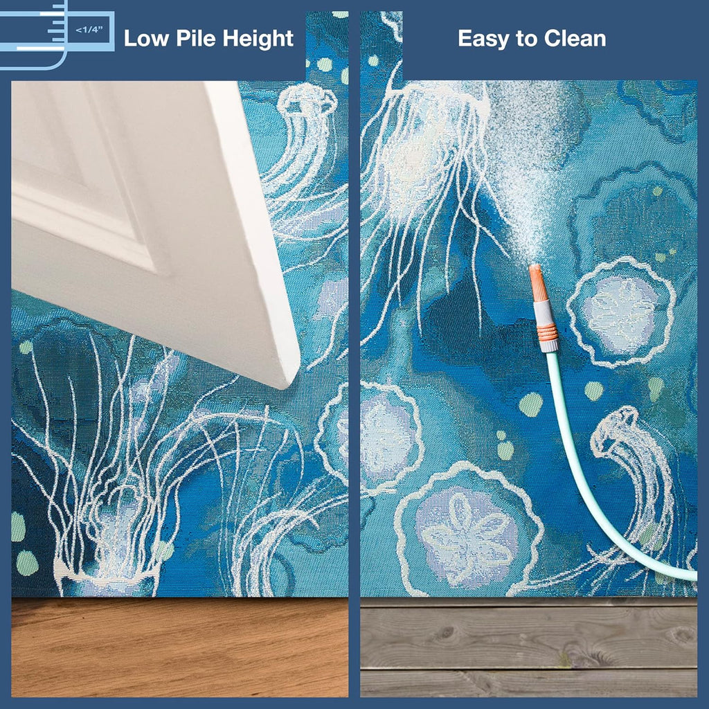 Liora Manne Marina Indoor/Outdoor Power Loomed Synthetic Blend Low Profile Area Rug - Contemporary Graphic Coastal Beach Colorful (Jelly Fish Bloom) (7'10" x 9'10")