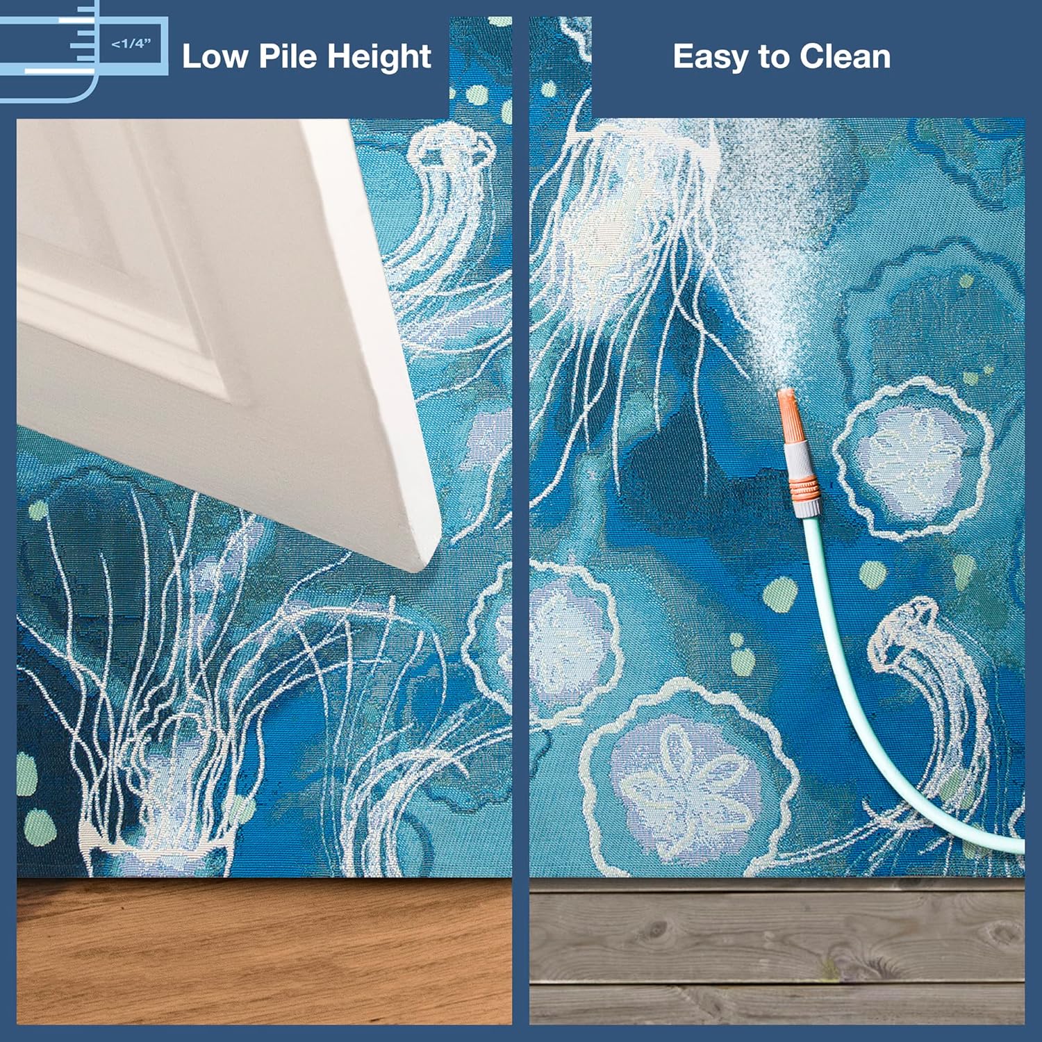 Liora Manne Marina Indoor/Outdoor Power Loomed Synthetic Blend Low Profile Area Rug - Contemporary Graphic Coastal Beach Colorful (Jelly Fish Bloom) (7'10" x 9'10")