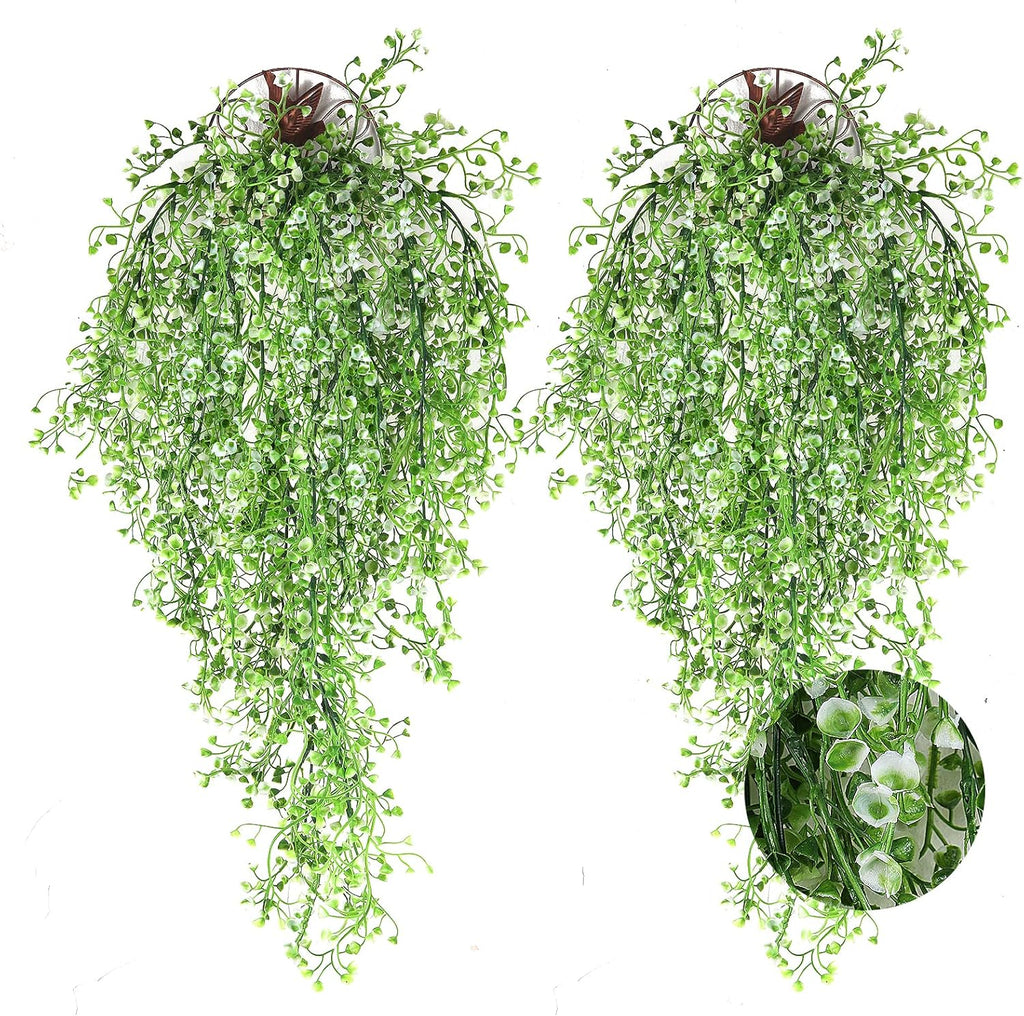 RECUTMS 4 pcs Faux Vines Hanging Flowers Artificial Decor Fake Hanging Plants Artificial Hanging Plants Indoor and Outdoor Garden Hanging Plants Decoration（White）