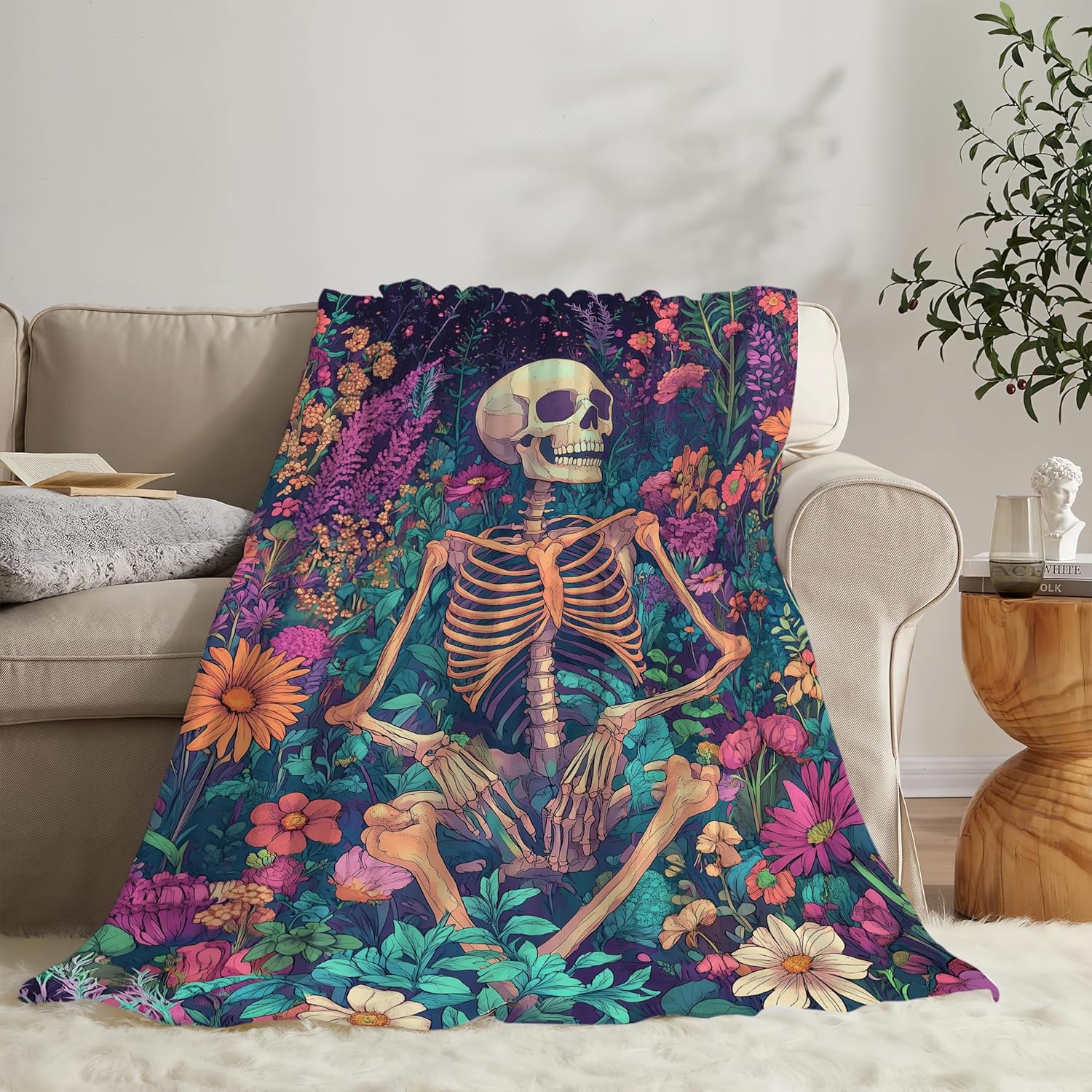 Skull Throw Blanket Skeleton Stuff Gifts for Kids Girls Boys Adults Women Man Soft Cozy Warm Plush Fluffy Fuzzy Fleece Blanket Decor 60''X80''