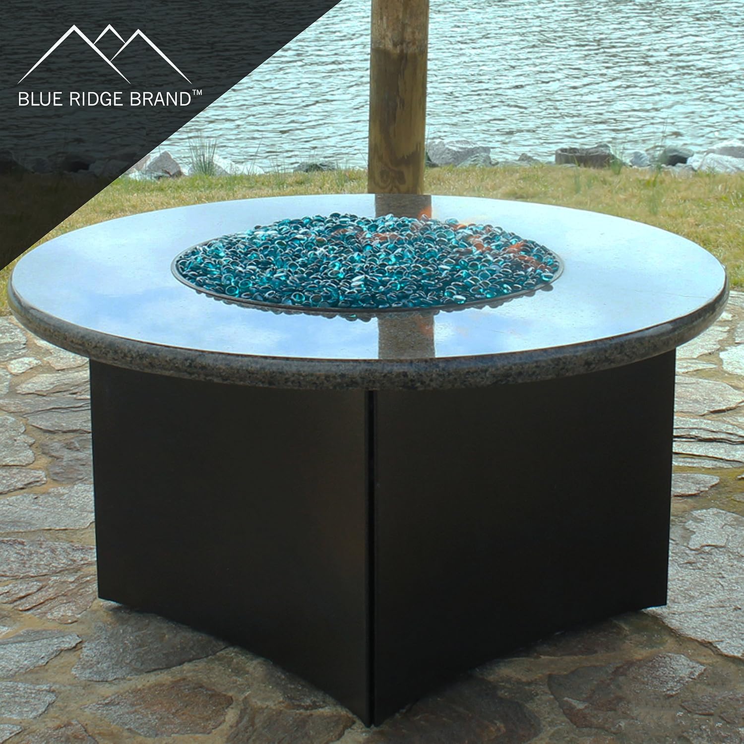 Reflective Fire Pit Glass Beads - Professional Grade Fire Glass for Fire Pit - 3/4" Firepit Glass Rock - Glass Stones - Gas & Propane Fireplace Glass (50 Pound, Aqua Blue)