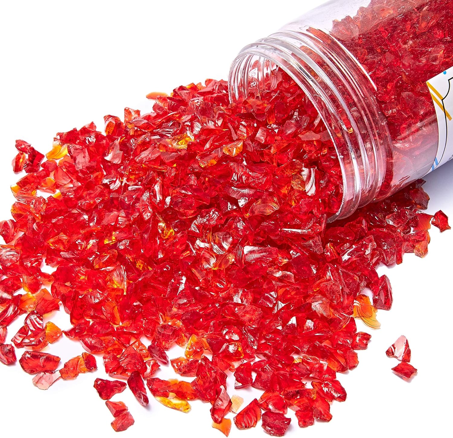 TWINKLING High Luster Fire Glass Gravel Stone Glitter,Broken Glass,Fire Gems Chips,Crushed Glass for Fire Pit Crafts Resin Art Aquarium Garden Decoration,3-6mm,1-Pound Jar (Red)