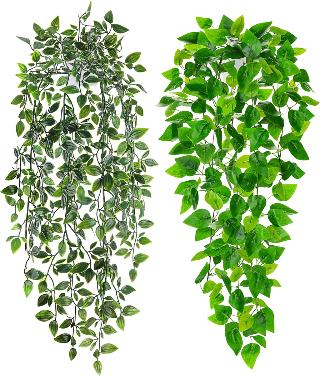 Der Rose 2Pcs Fake Plants Artificial Potted Faux Hanging Ivy Vines Plants Indoor for Home Bathroom Shelf Wall Bookshelf Decor