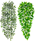 Der Rose 2Pcs Fake Plants Artificial Potted Faux Hanging Ivy Vines Plants Indoor for Home Bathroom Shelf Wall Bookshelf Decor