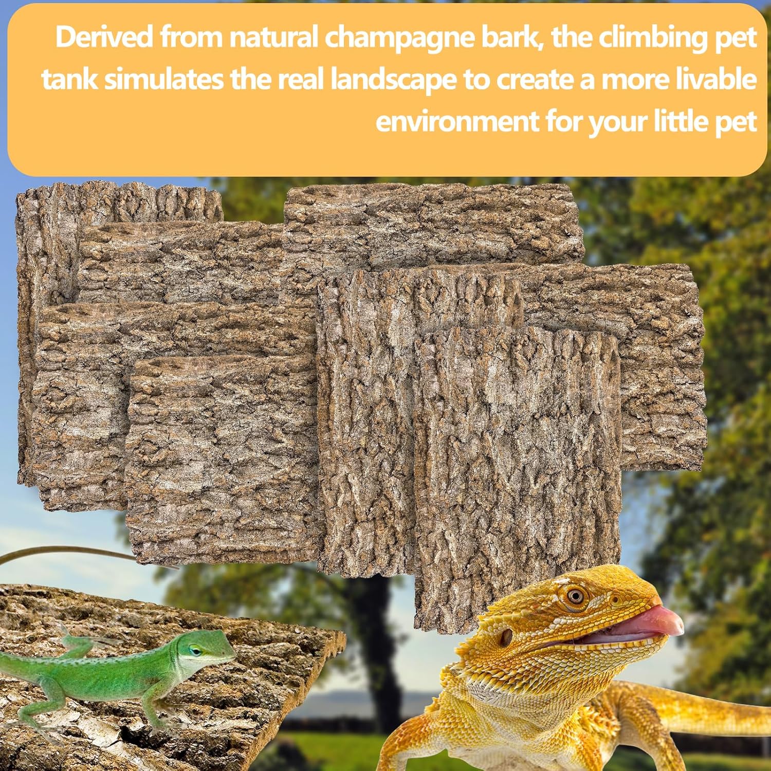 Hamiledyi 8PCS Cork Terrarium Background 15.7x11.8in Natural Large Cork Bark Backdrop Reptile Climbing Mat Tank Habitat Decor for Spider Lizard Chamelon Turtle Beared Dragon