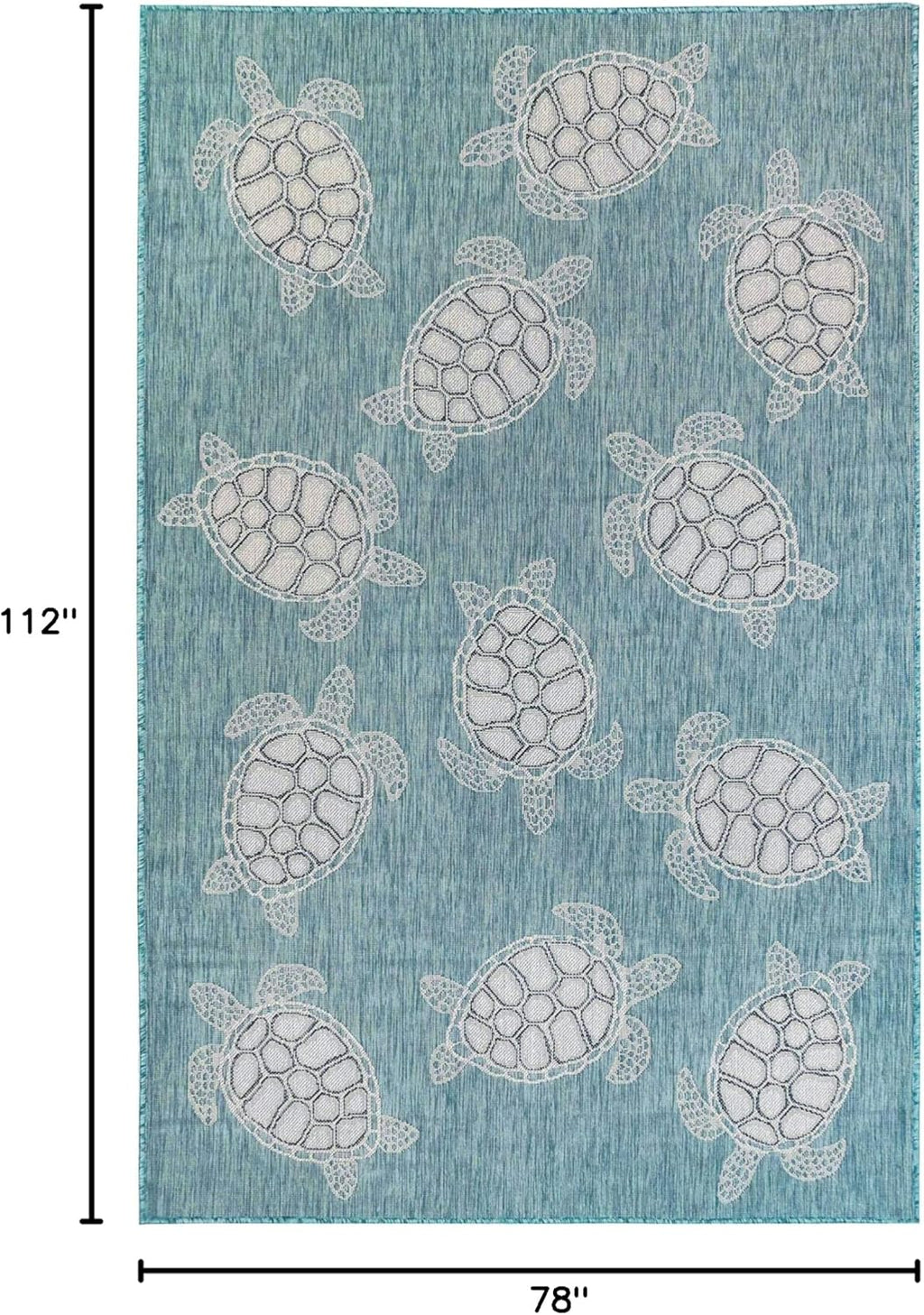 Liora Manne CARMEL Indoor/Outdoor Power Loomed Synthetic Blend Low Profile Area Rug - Transitional Coastal Turtle Decorative (Seaturtles Aqua) (6'6" x 9'4")