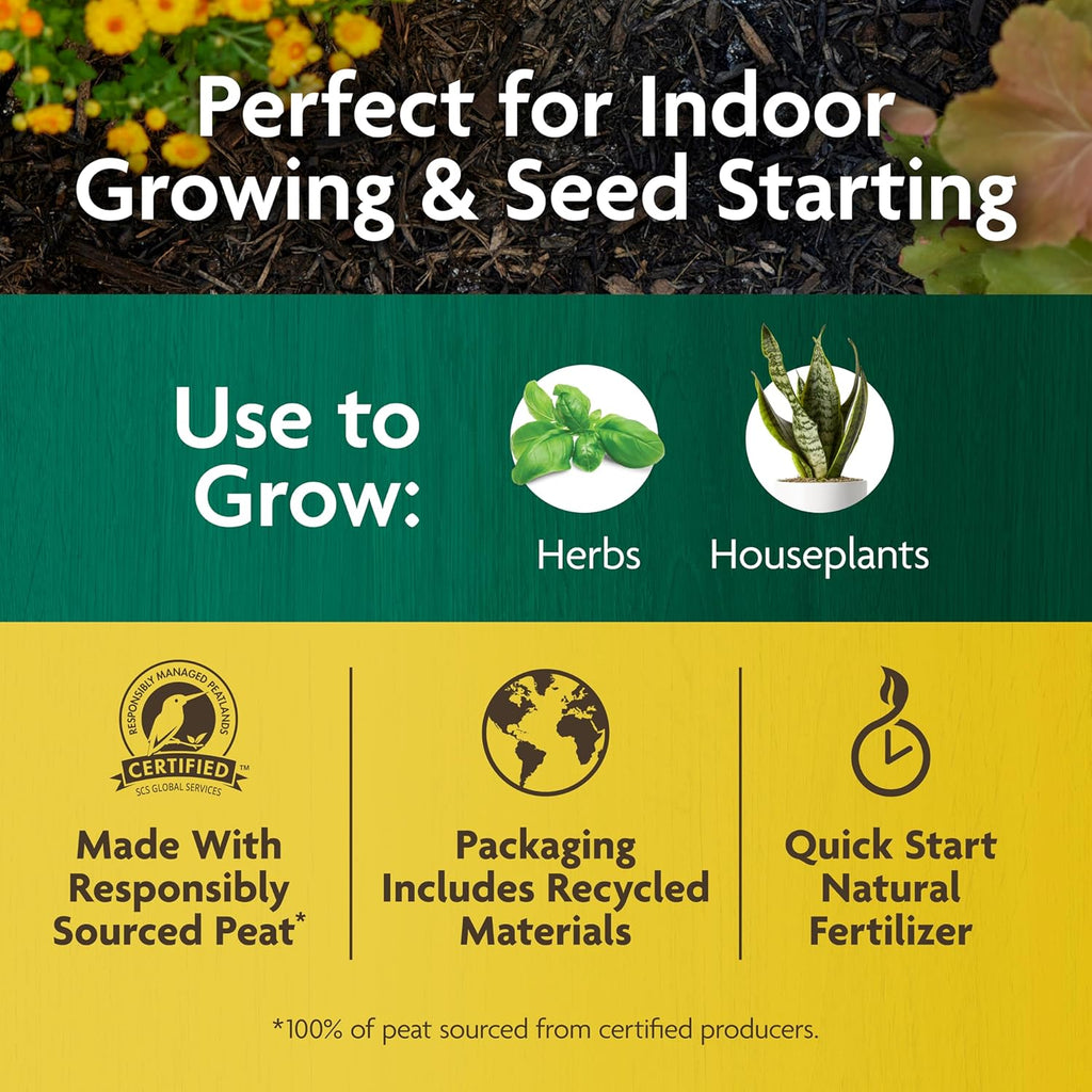Miracle-GRO Organic Indoor Potting Mix, Protects Against Over and Under Watering, for Indoor Container Plants, Houseplants and Starter Plants, OMRI Listed, 8 qt., 2-Pack