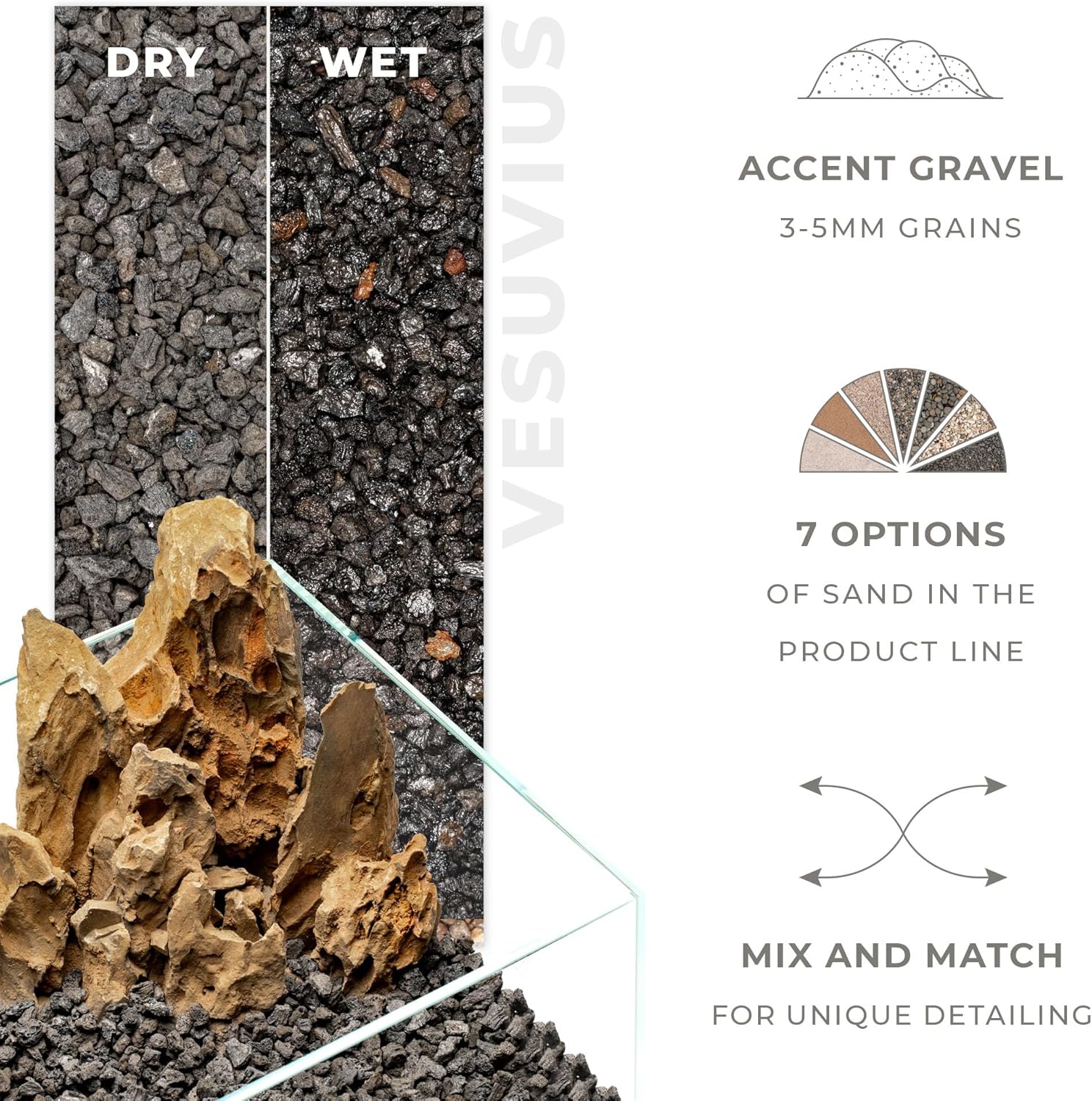 UNS Controsand - Vesuvius, 8L - Natural Freshwater 3-5 mm Dark Gray Gravel - Decorative Small Rocks for Aquascaping Planted Tank - Aquarium Terrarium Substrate for Betta, Shrimp, Fish, Reptile Decor