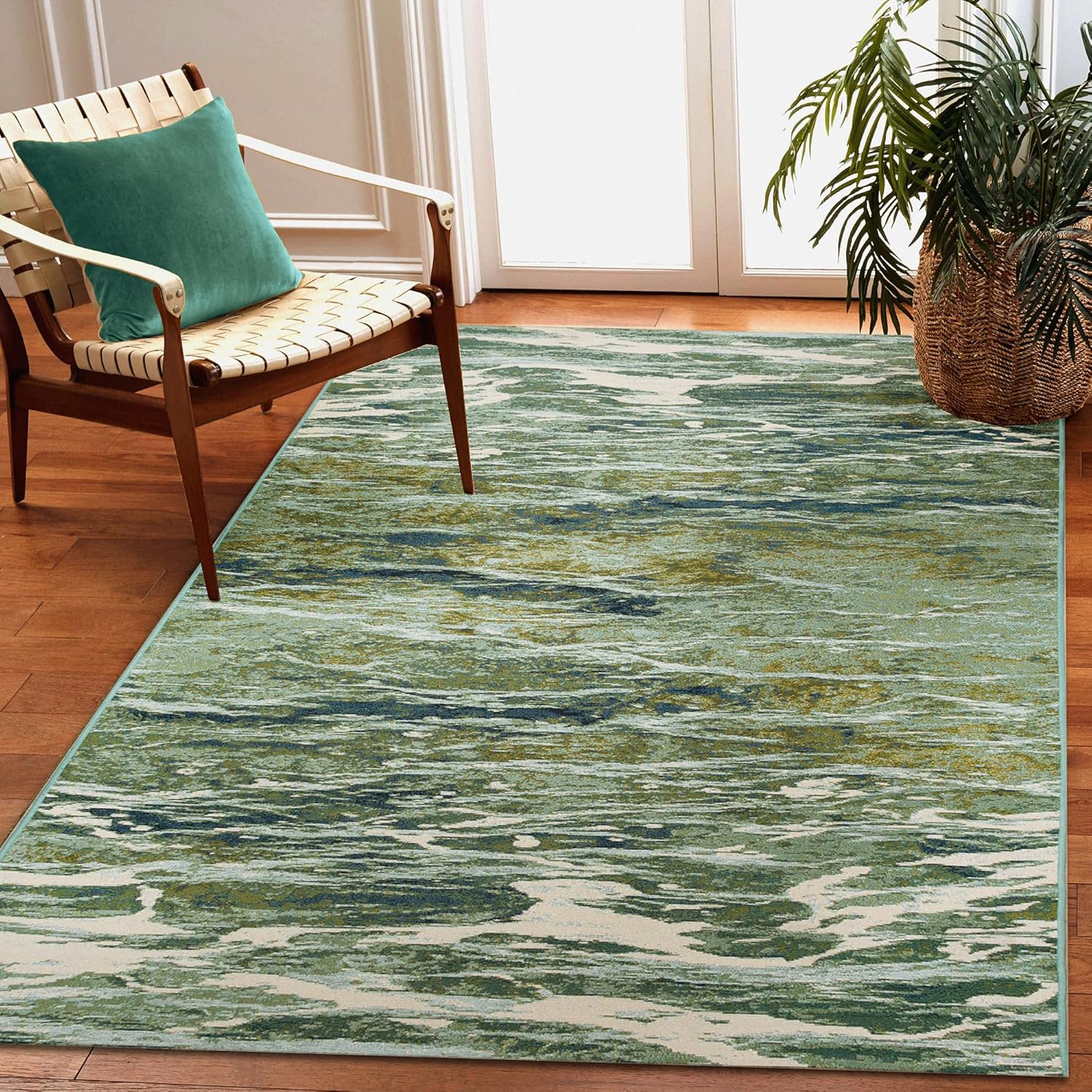 Liora Manne Marina Indoor/Outdoor Power Loomed Synthetic Blend Durable Area Rug - Contemporary Graphic Global Ocean Colorful (Caribe Sea) (4'10" x 7'6")