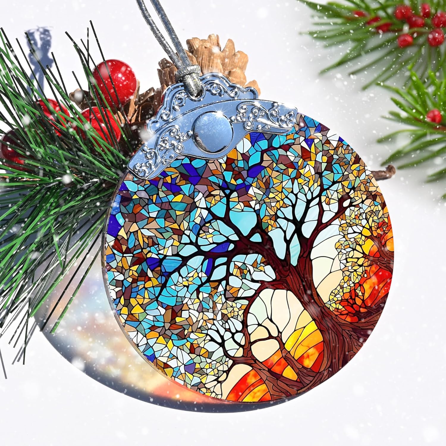 Stained Glass Tree of Life Christmas Ornament - Holiday Decor & Xmas Gift Idea