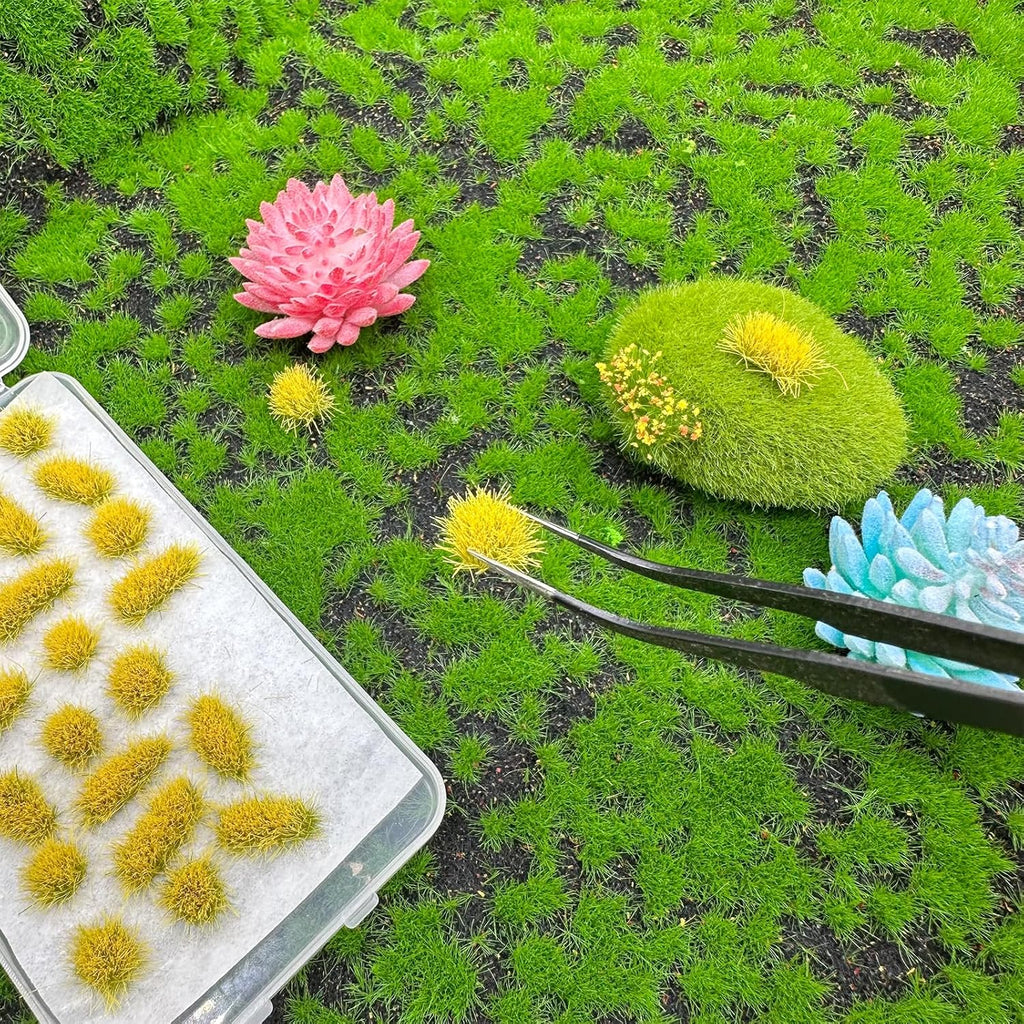 Woohome 78 PCS Model Grass Tufts 2 Size Static Grass Tuft Yellow Miniature Grass Tuft Railway Artificial Grass Terrain Kit for DIY Model Railway Fairy Garden Diorama Scenery