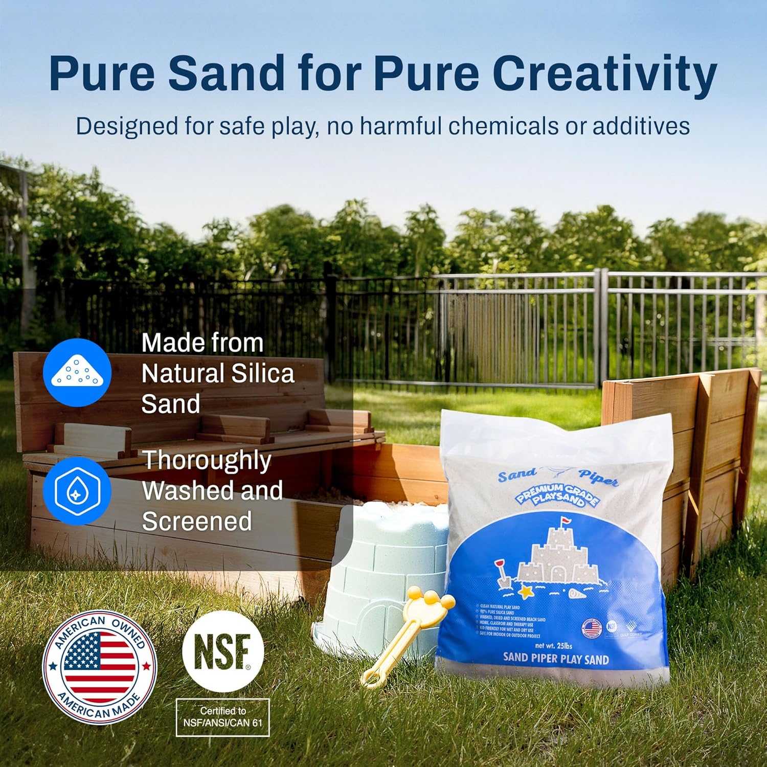 Sandpiper Multiuse Play Sand for Kids - 25 Lbs Indoor Outdoor Silica Sand for Sandbox, Craft Table, Sensory Bin Filler, & Building Beach Castles