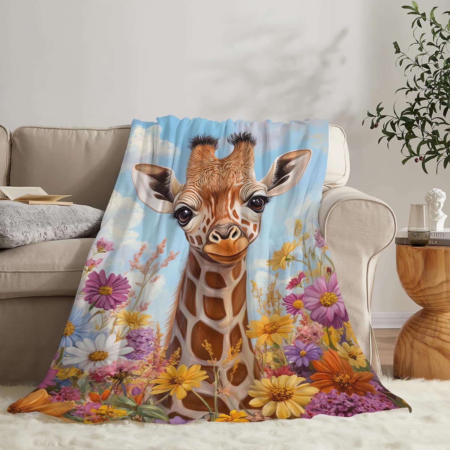 Giraffe Throw Blanket Giraffe Stuff Gifts for Kids Girls Boys Adults Women Man Soft Cozy Warm Plush Fluffy Fuzzy Fleece Blanket Decor 60''X80''