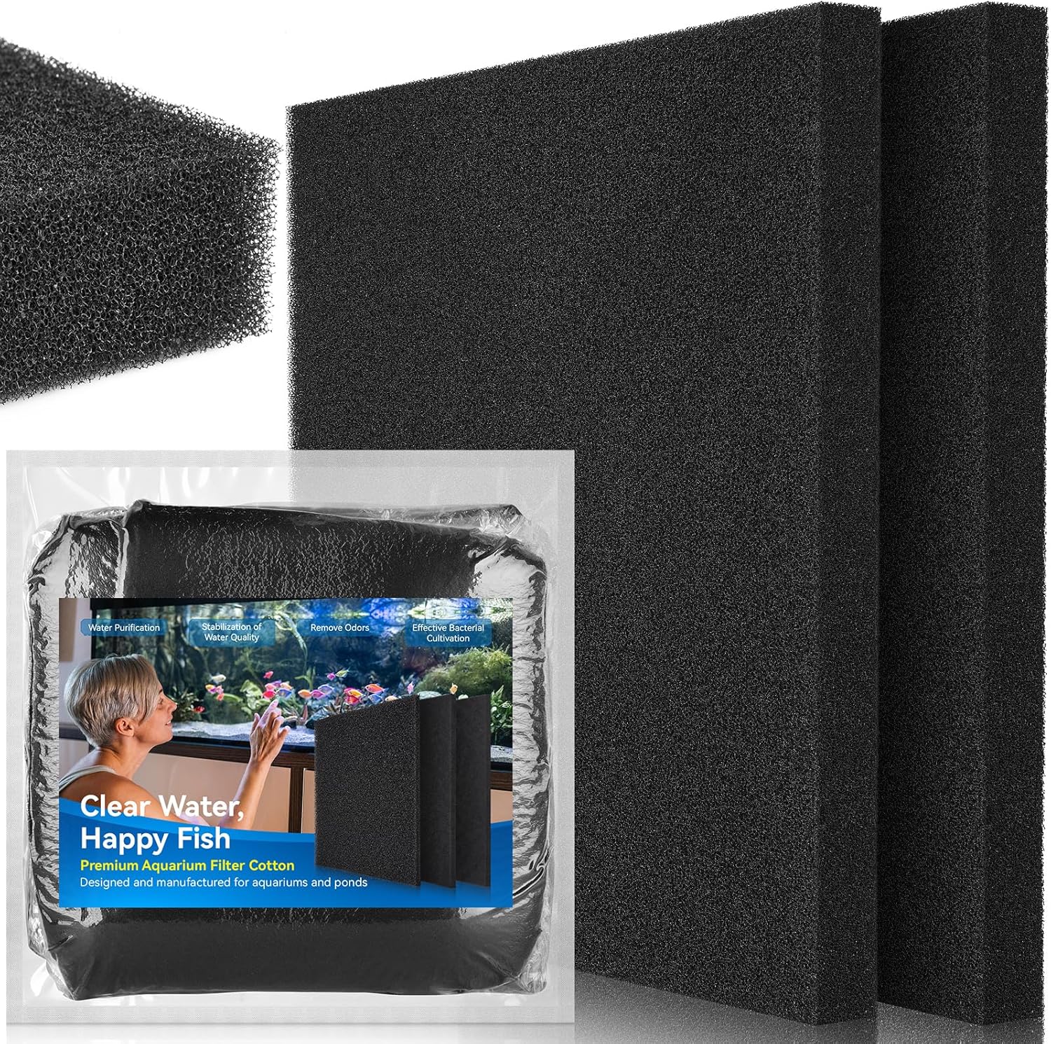 Borlech Aquarium Filter Sponge Pad, Filter Media Foam Sponges, Filter Accessories for Fish Tanks and Ponds (18.5"x18.5"x1.6", 35PPI, 2 Pack)