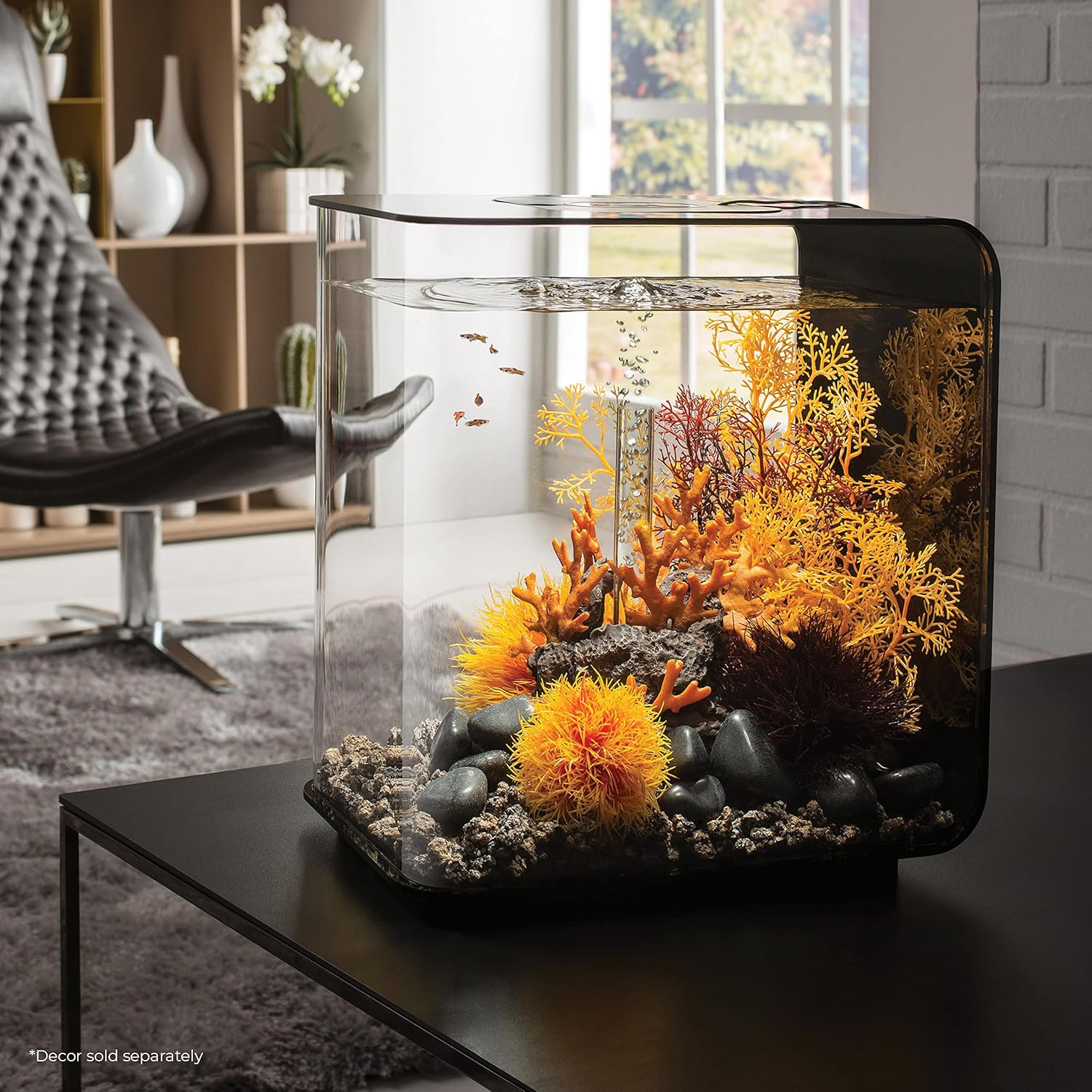 biOrb Flow 30 Acrylic 8-Gallon Aquarium with White LED Lights Modern Tank for Tabletop Display, Black