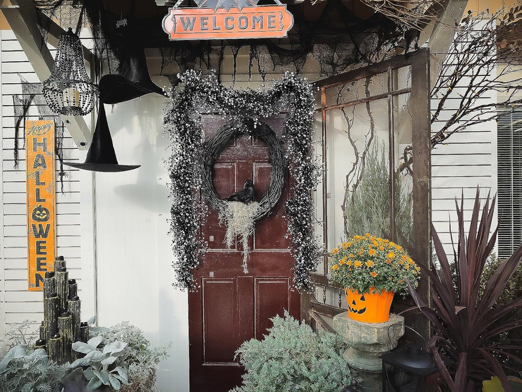 RECUTMS Black Garland Artificial Hanging Plants 2Pcs 5.6Ft Black Fake Garland Plant Greenery Faux Ferns Leaves Ivy Wreath for Halloween Thanksgiving Party Outdoor Indoor Garden Decor(Black White)