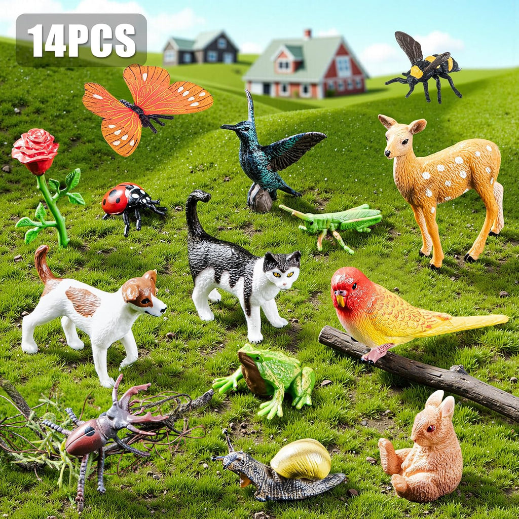 Realistic Animal Figurines Set,14PCS Assorted Insects, Birds, Mammals & Reptiles Figures for Kids Nature Exploration, Science Educational Toys, Desktop Decor, Learning Toy, Sensory Toys