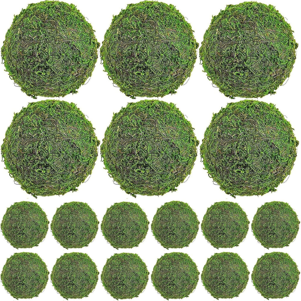 18pcs Moss Balls Decorative Faux Green Dried Artificial Moss Balls for Centerpiece Bowls for Home Garden Wedding Party Decor (6pcs 3.5"+12pcs 2")