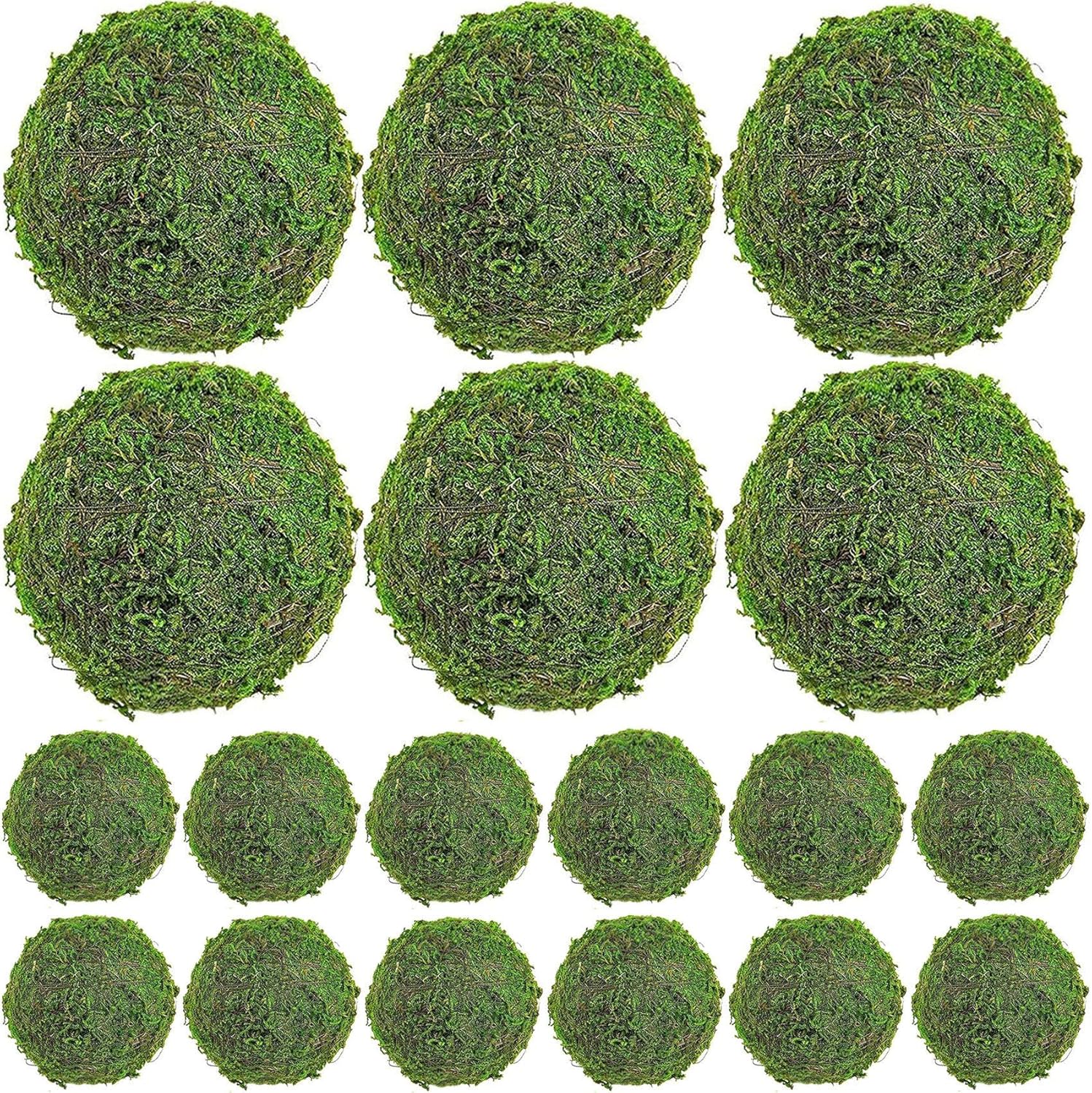 18pcs Moss Balls Decorative Faux Green Dried Artificial Moss Balls for Centerpiece Bowls for Home Garden Wedding Party Decor (6pcs 3.5"+12pcs 2")