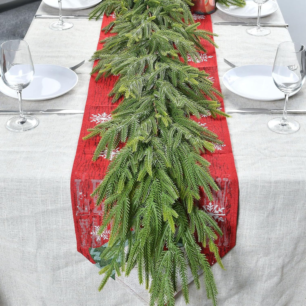 6FT 2Pack Real Touch Christmas Norfolk Pine Garland, Artificial Christmas Garland, Faux Greenery Garland with Lifelike Texture for Fireplace Mantle Table Wall Stair Indoor Outdoor Holiday Xmas Decor
