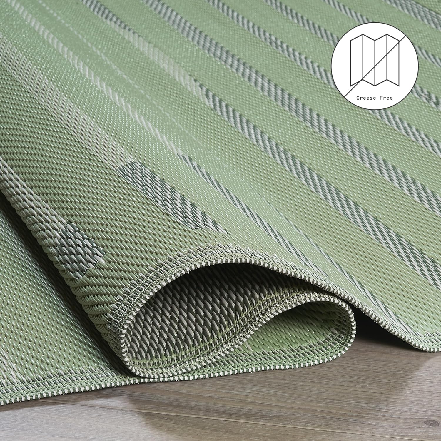 Fab Habitat Striped Outdoor Rug - Waterproof, Fade Resistant, Crease-Free - Premium Recycled Plastic - Porch, Deck, Balcony, Mudroom, Laundry Room, Patio - Kyoto - Green - 3 x 5 ft