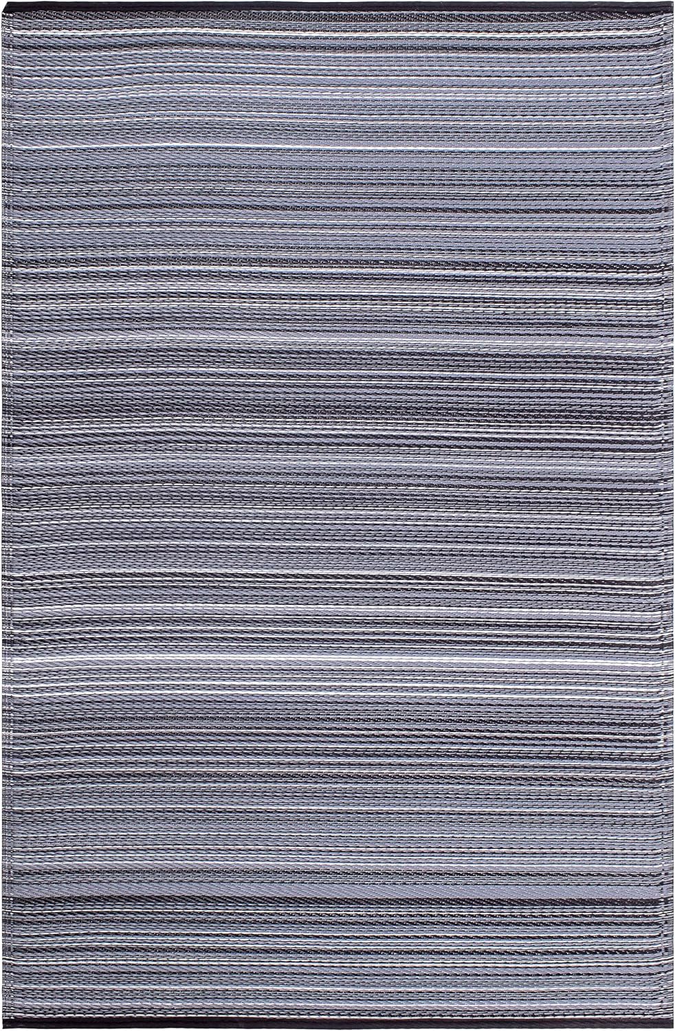 Fab Habitat Outdoor Rug - Waterproof, Fade Resistant, Crease-Free - Premium Recycled Plastic - Striped - Patio, Porch, Deck, Balcony - Cancun - Midnight - 5 x 8 ft