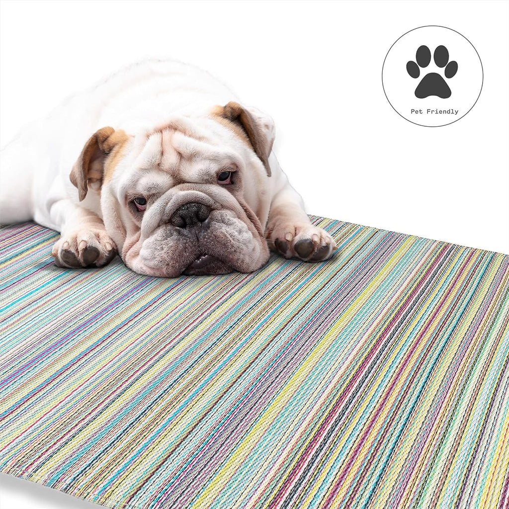 Fab Habitat Striped Outdoor Rug - Waterproof, Fade Resistant, Crease-Free, Reversible - Premium Recycled Plastic - Patio Porch Balcony Deck - Cancun Candy - 8x10 ft